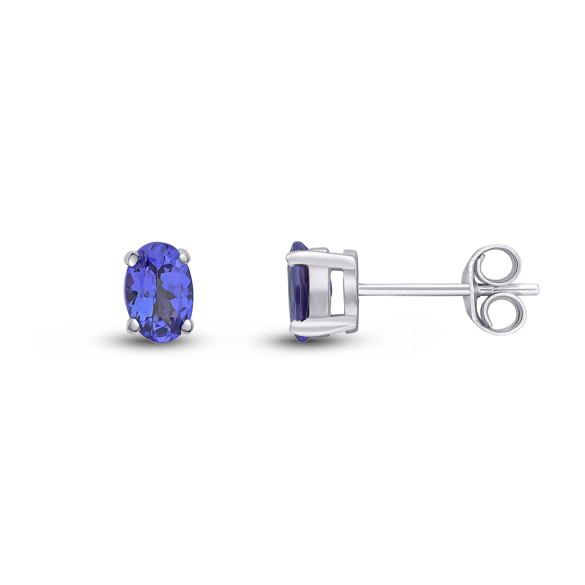 9CT WG 6X4 OVAL TANZANITE CLAW SET EARRINGS