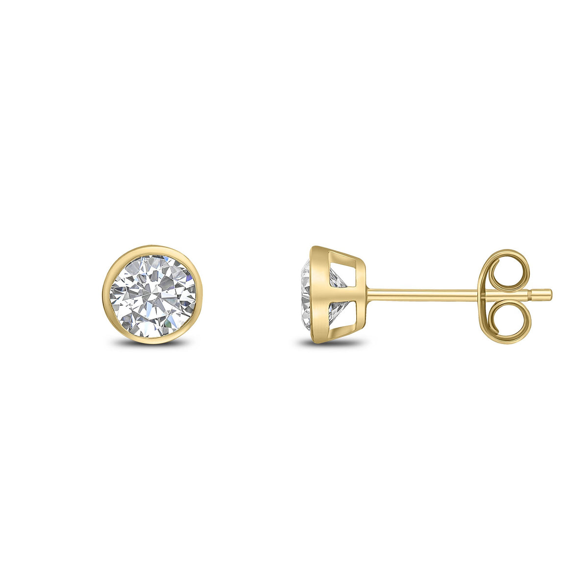 9CT YG 5MM ROUND CZ RUBOVER STUD EARRINGS