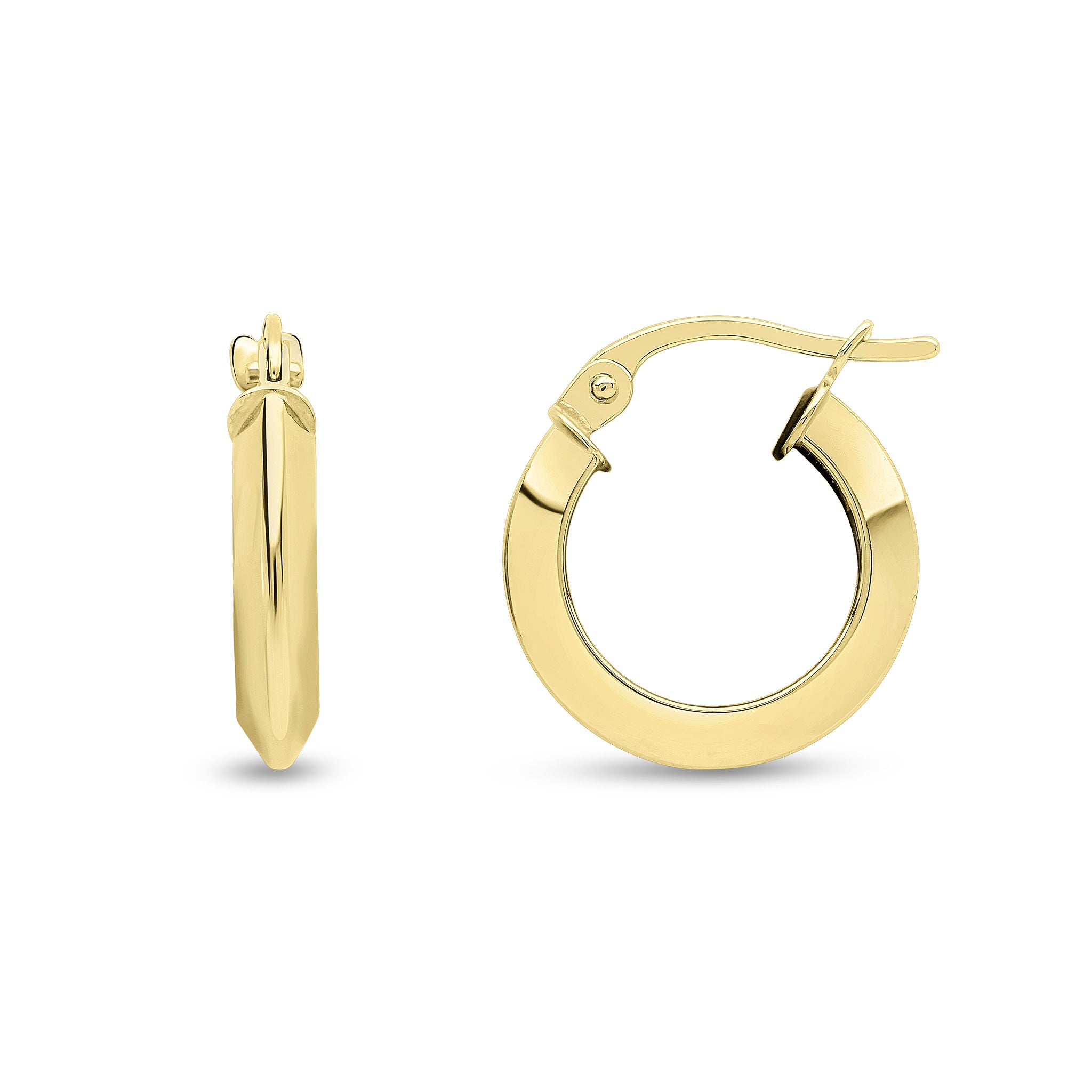 18CT YG KNIFE EDGE HOOP EARRINGS. 15MM OUTER DIAMETER