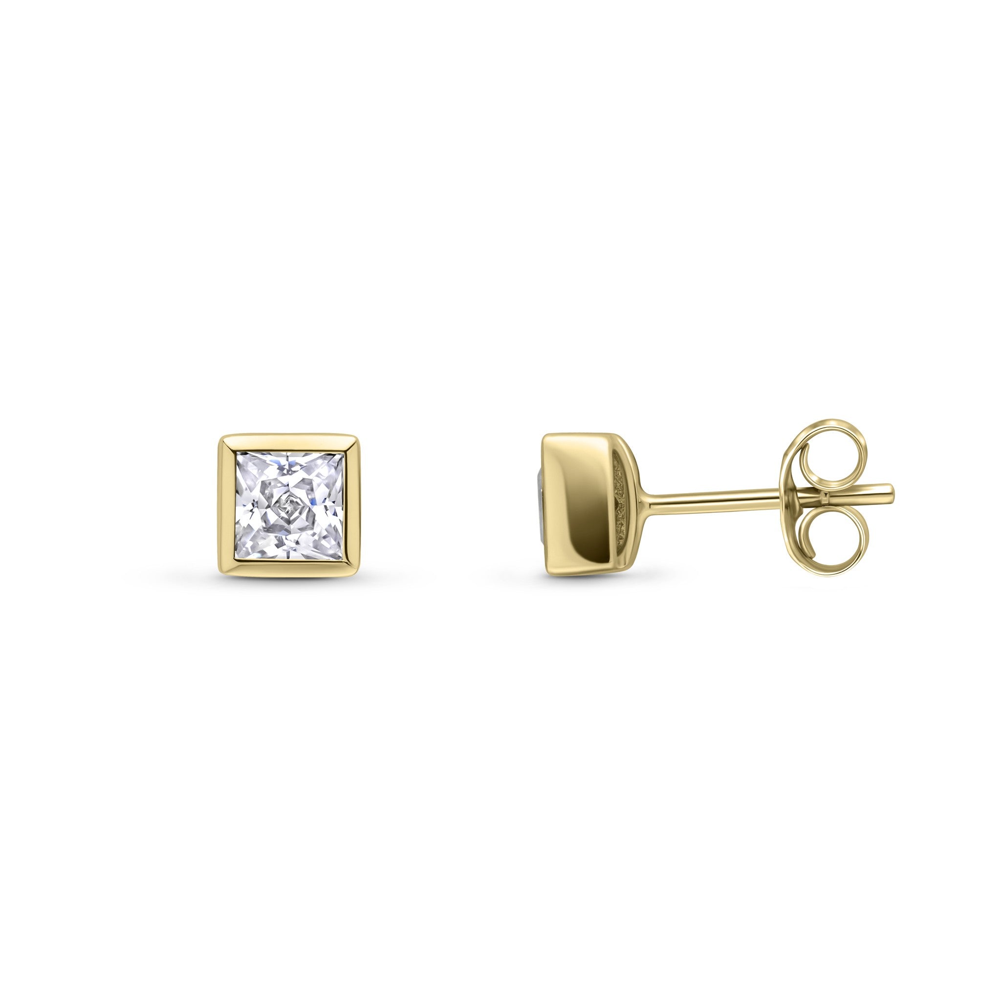 9CT YG 3MM SQUARE CZ RUBOVER SET EARRINGS