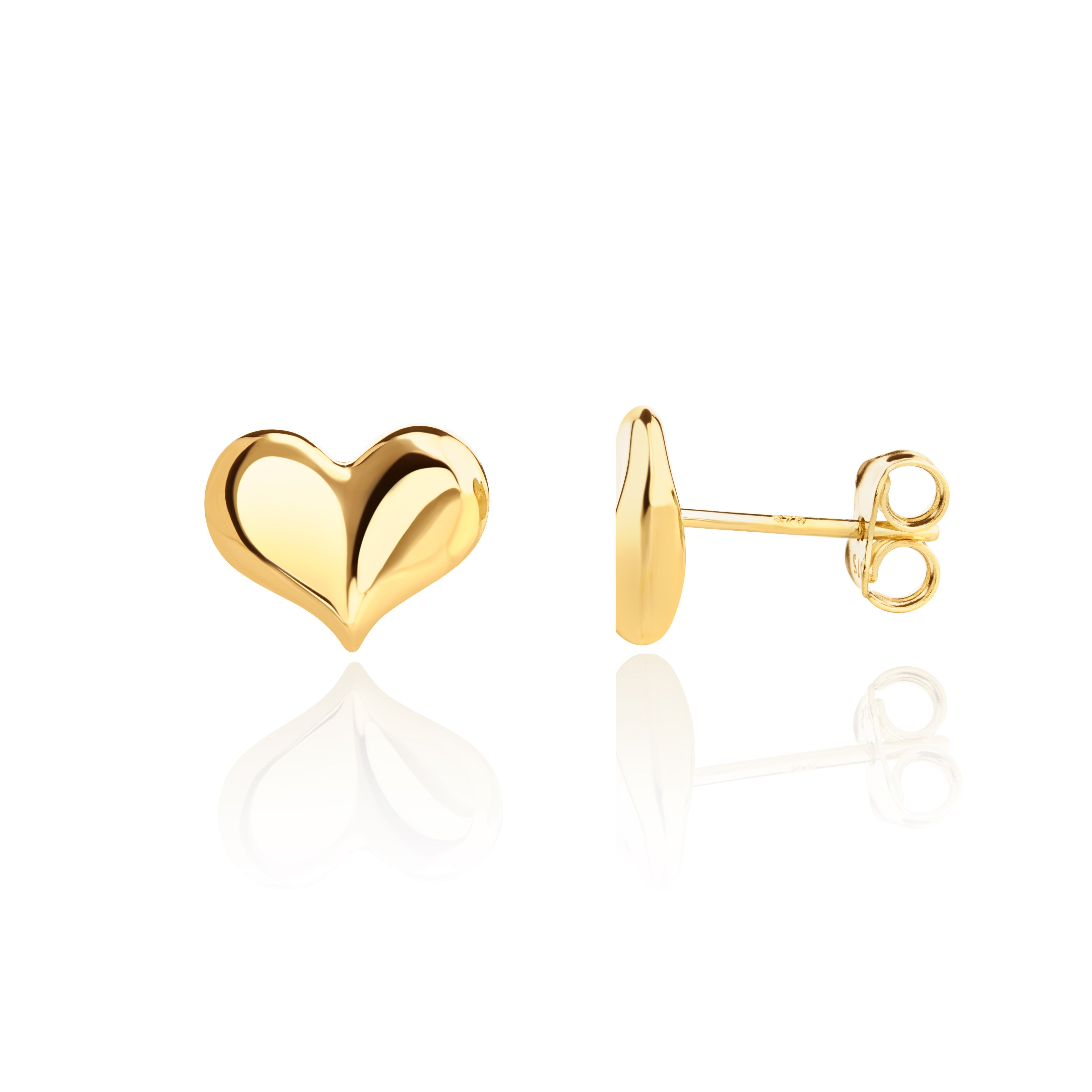 9CT YELLOW GOLD CURVED HEART STUD EARRINGS