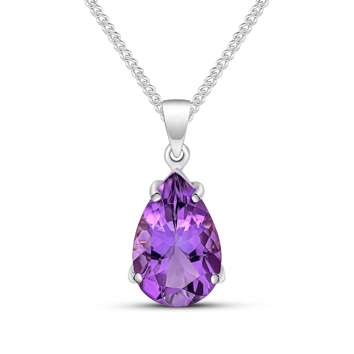 9CT WG 14X9 PEARSHAPE AMETHYST CLAW SET PENDANT