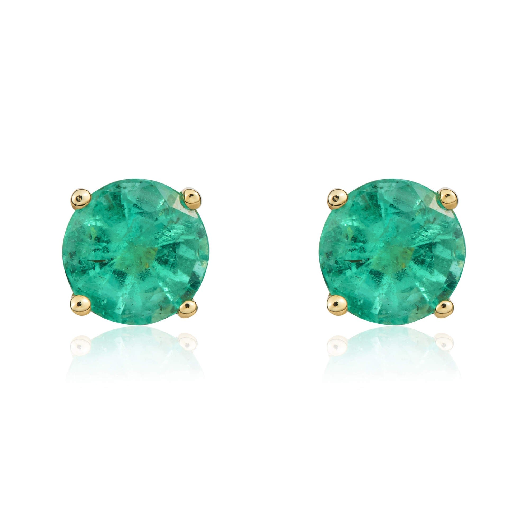 9CT YG 5MM ROUND EMERALD CLAW SET STUD EARRINGS