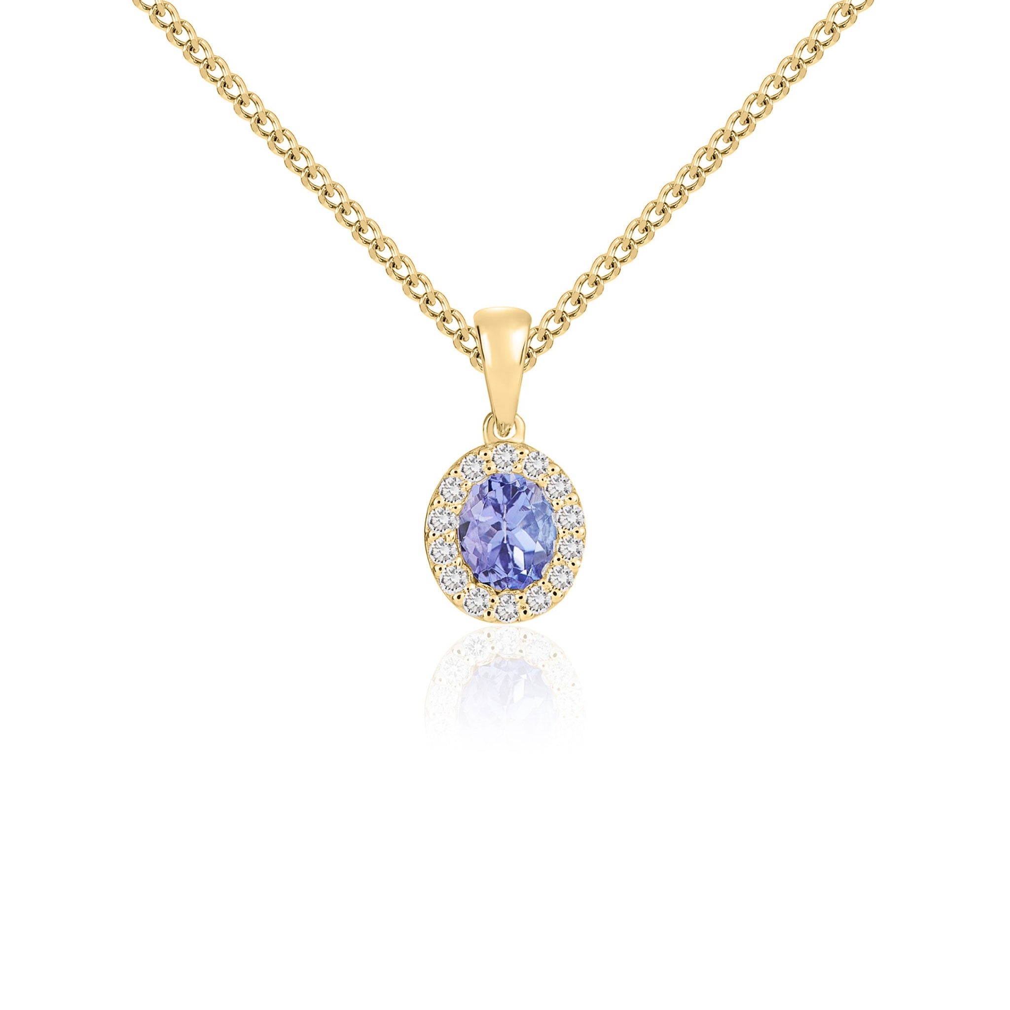 18CT YG 5X4 OVAL TANZANITE & DIAMOND MICROSET CLUSTER PENDANT