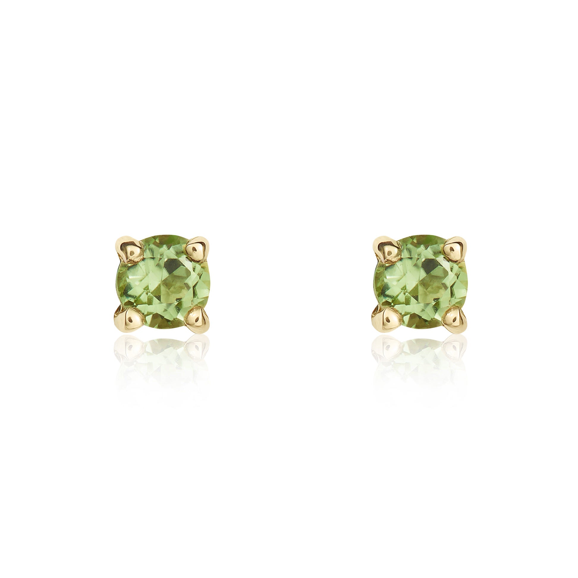 9CT YG 3MM ROUND PERIDOT 4 CLAW STUD EARRINGS