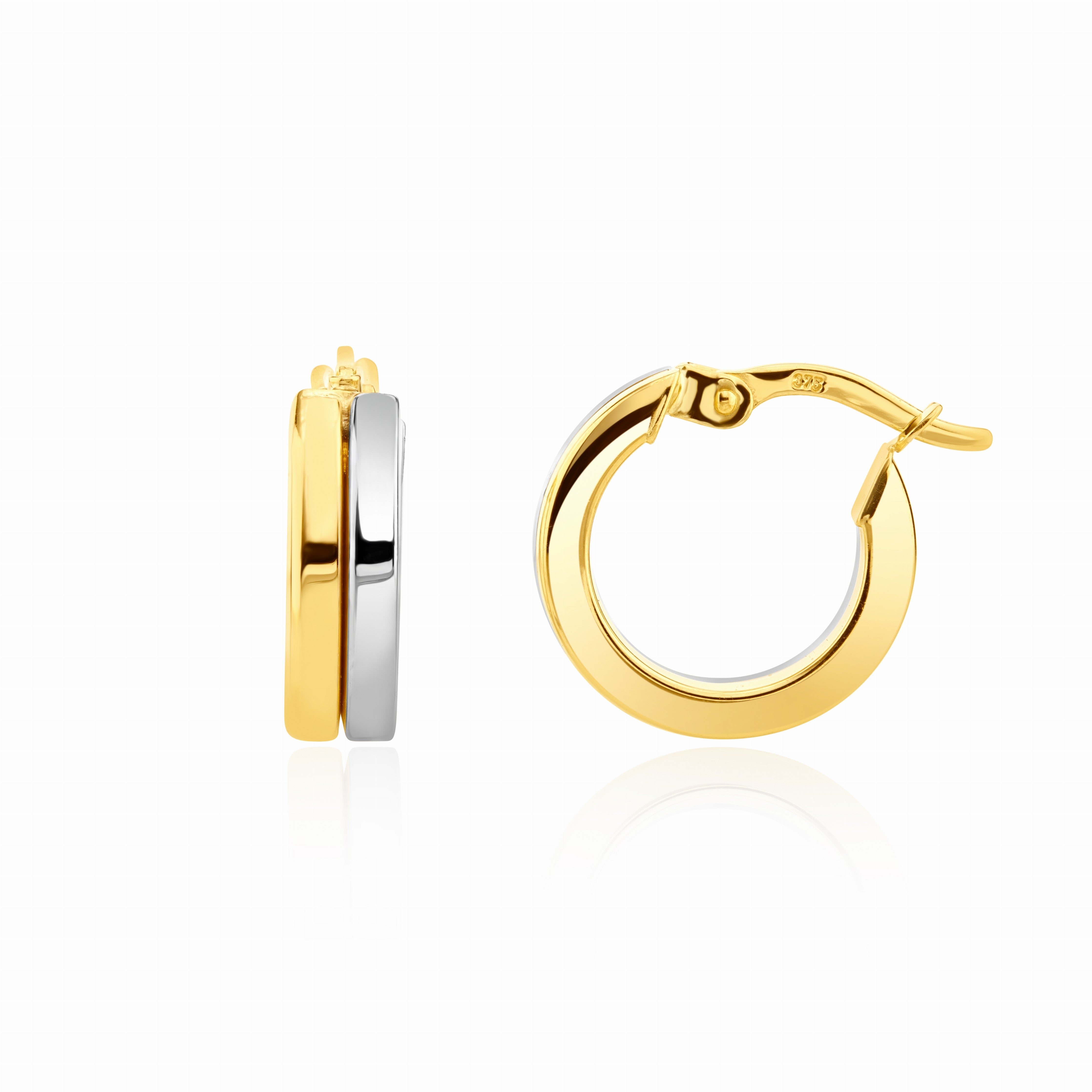 9CT YWG 2 ROW FLAT TUBE ROUND SMALL HOOP EARRINGS