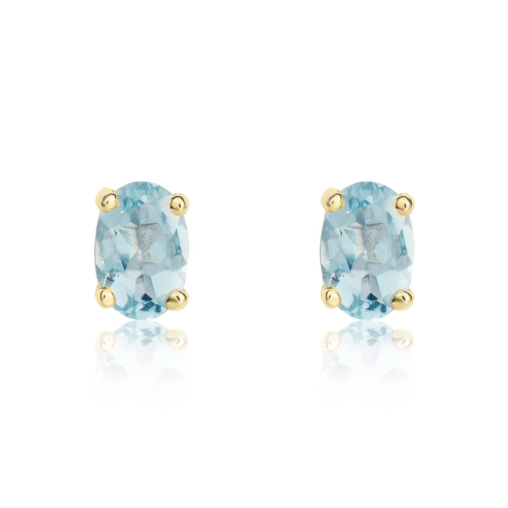 9CT YG 6X4 OVAL AQUA CLAW SET EARRINGS