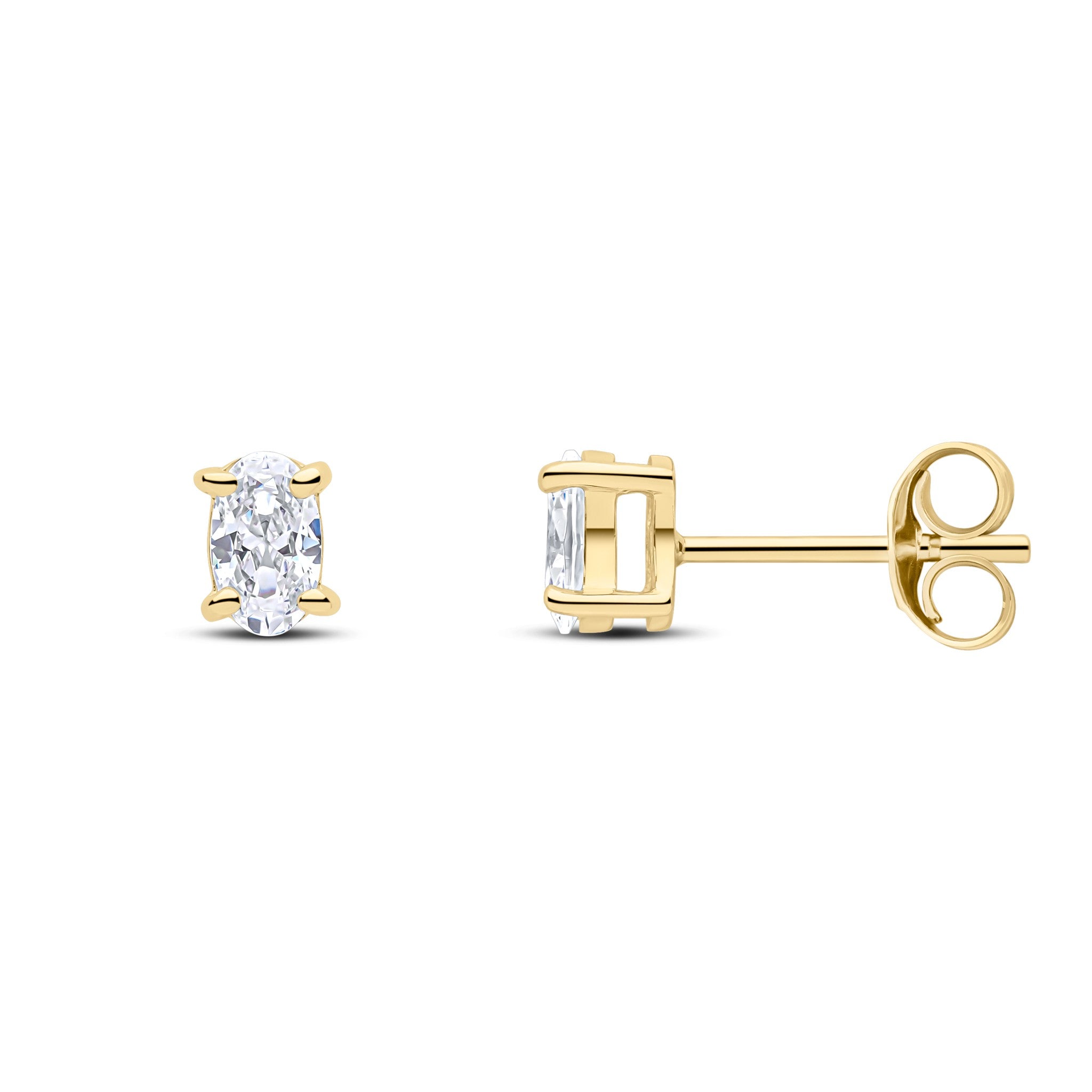 9CT YG 5X3 OVAL CZ CLAW SET EARRINGS