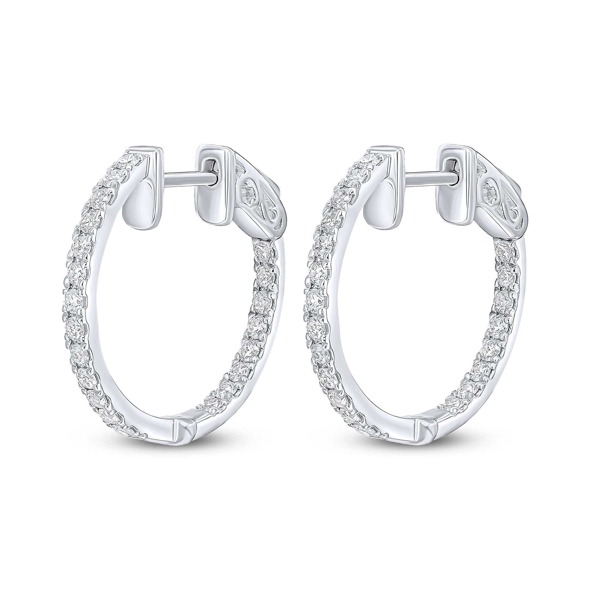 18CT WG ROUND DIAMOND CLAW SET FULL HOOP EARRINGS. 0.50CT