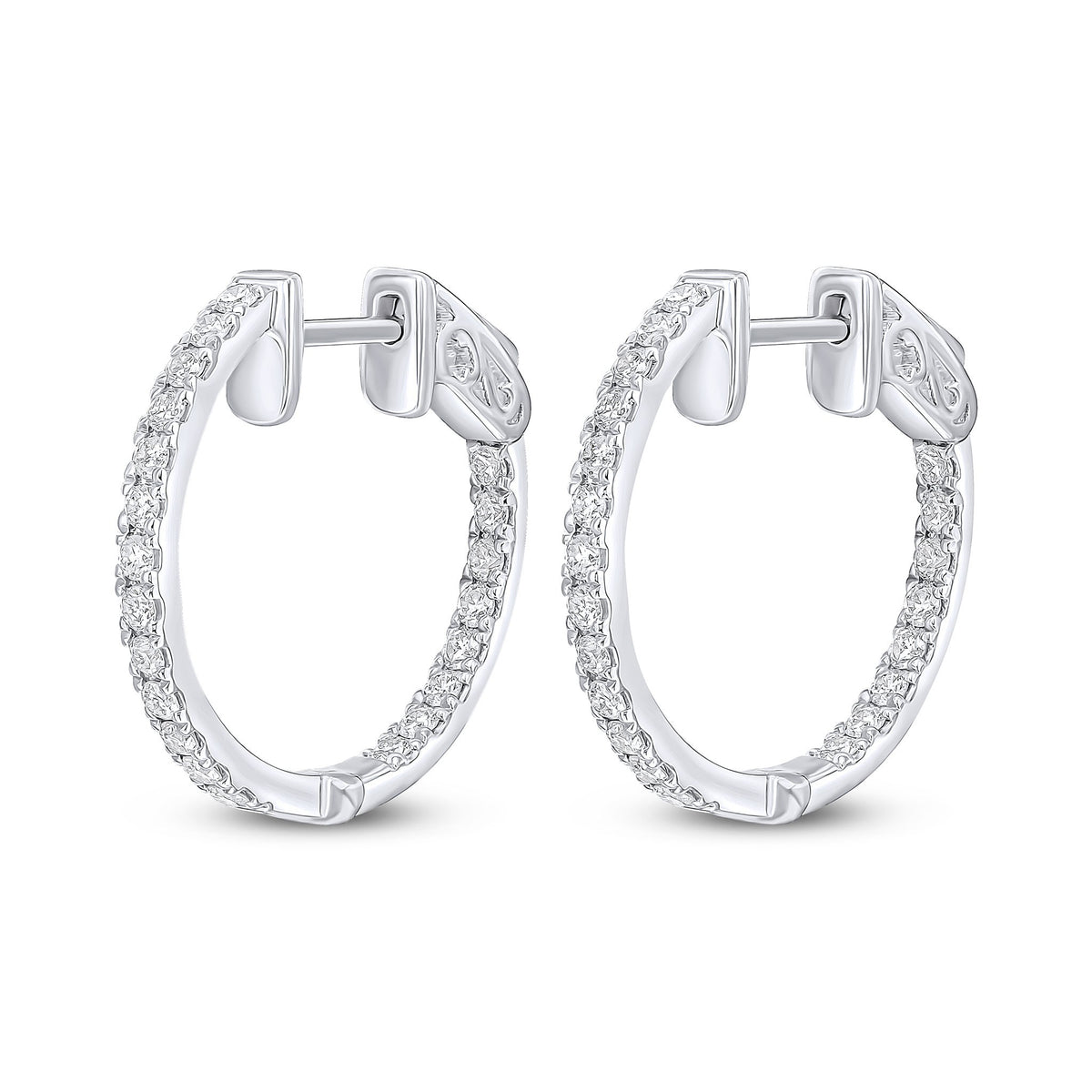 18CT WG ROUND DIAMOND CLAW SET FULL HOOP EARRINGS. 0.50CT