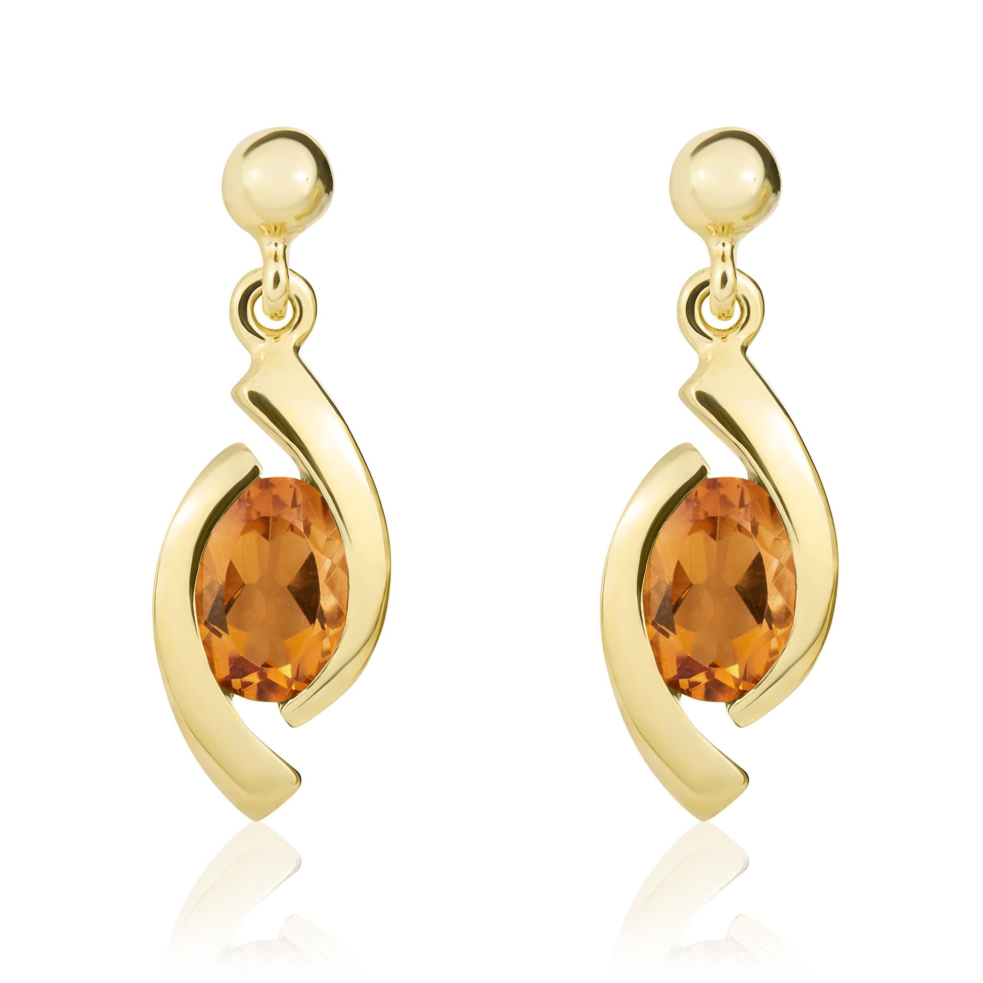 9CT YG OVAL CITRINE 'EYE' DROP EARRINGS WITH 3MM BEAD TOP