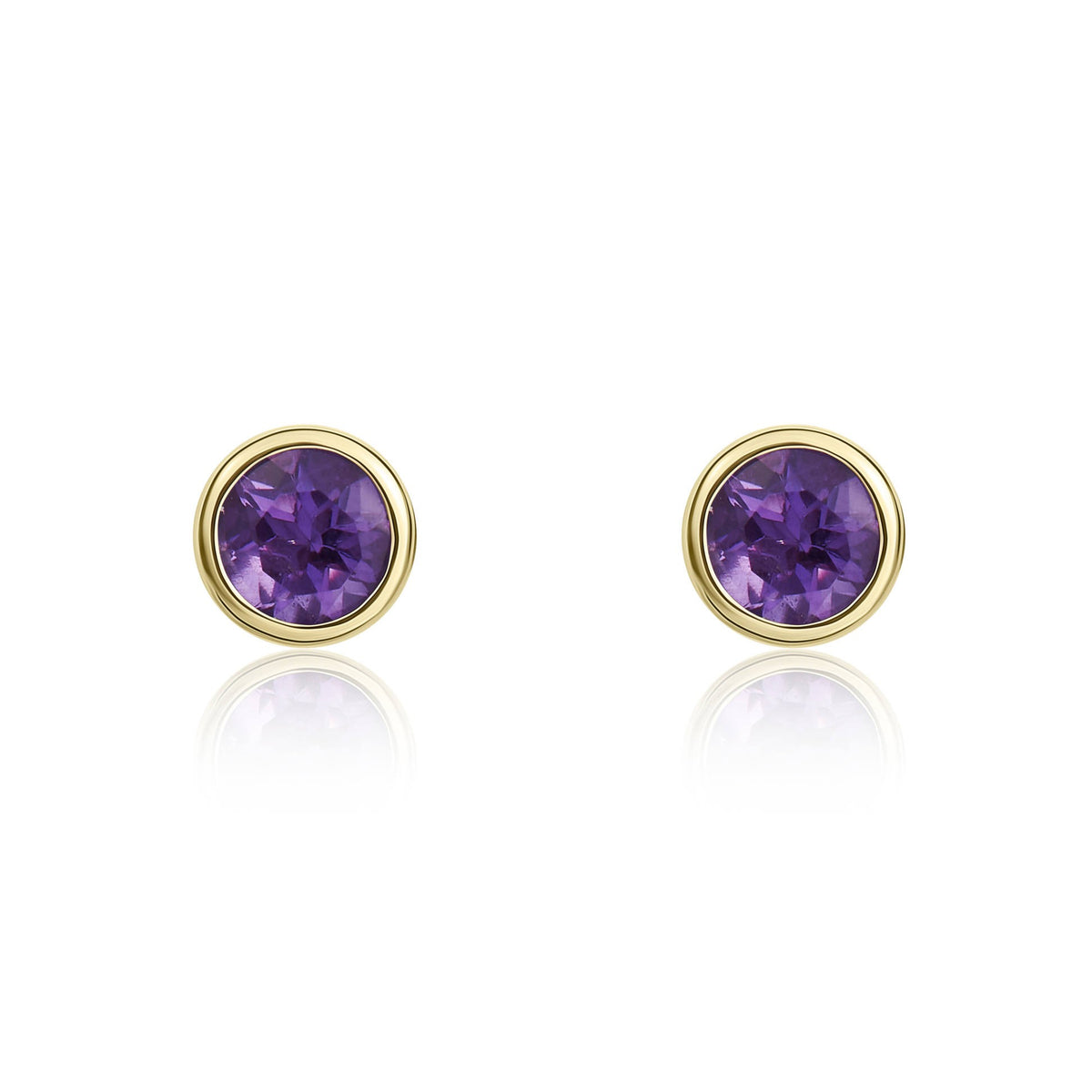 9CT YG 3MM ROUND AMETHYST RUBOVER EARRINGS