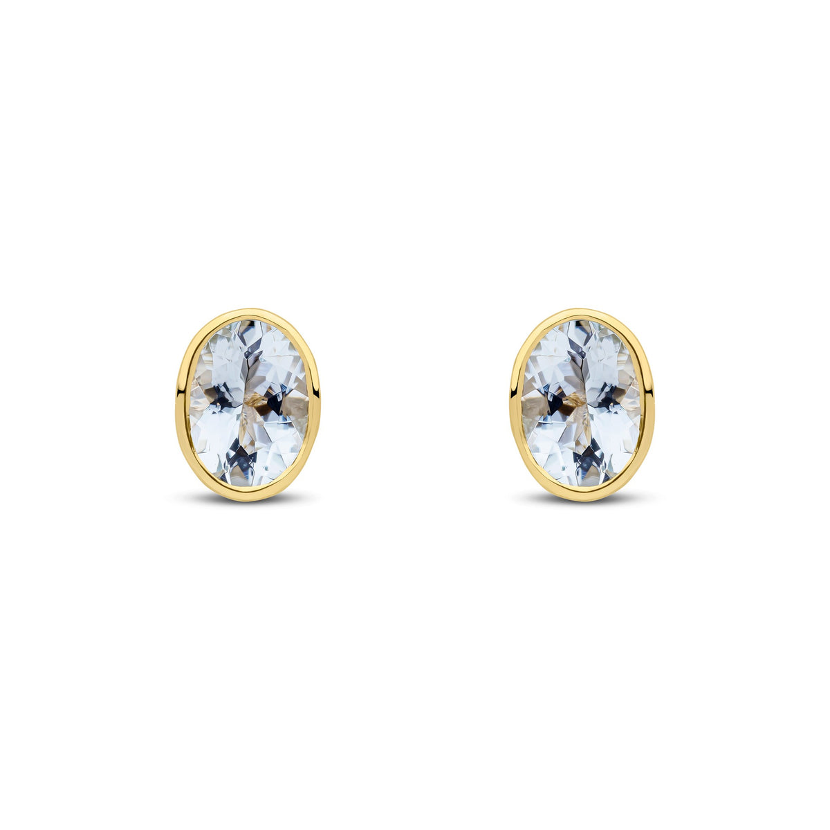 9CT YG 7X5 OVAL AQUA RUBOVER EARSTUDS
