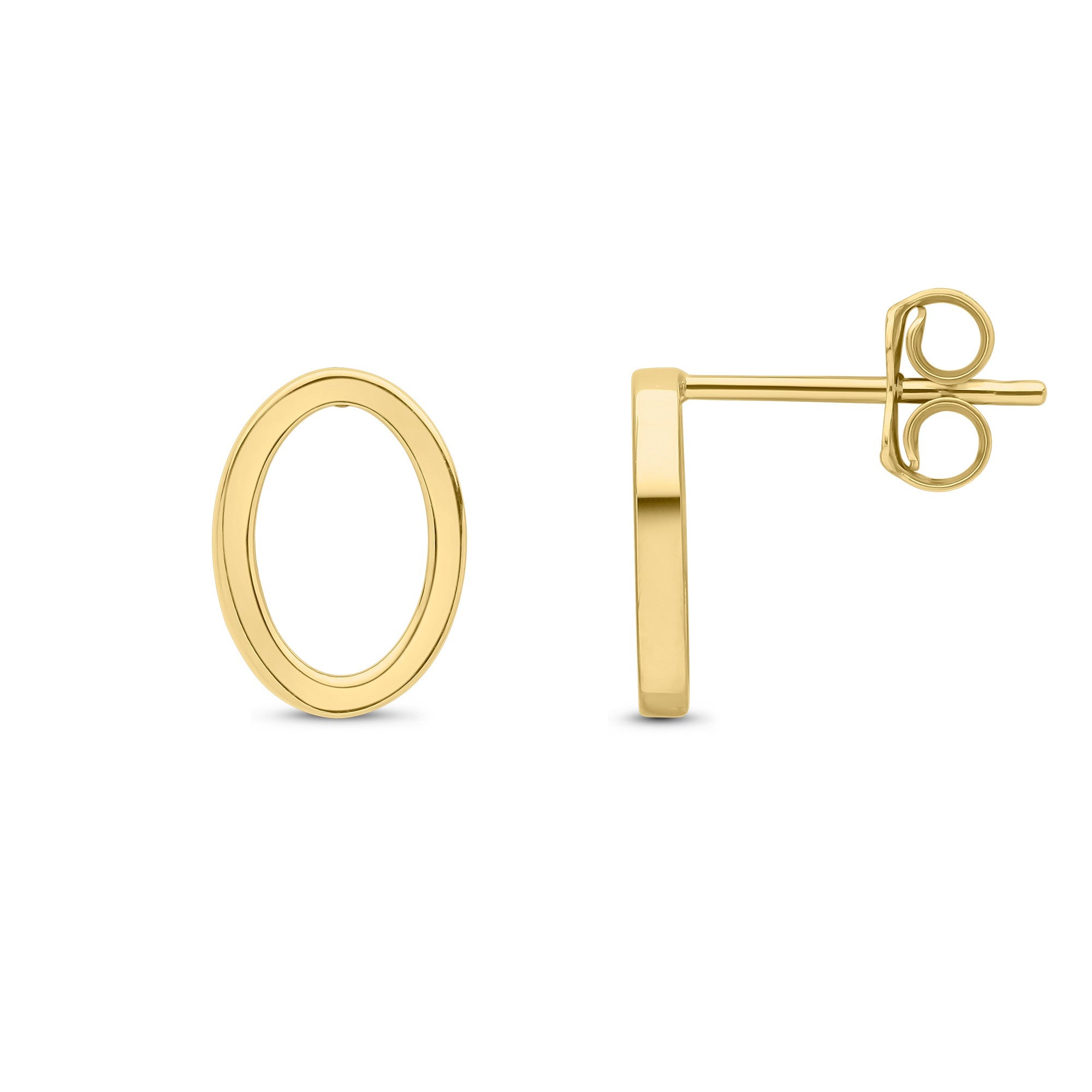 9CT YG SQUARE TUBE OPEN OVAL SHAPE STUD EARRINGS