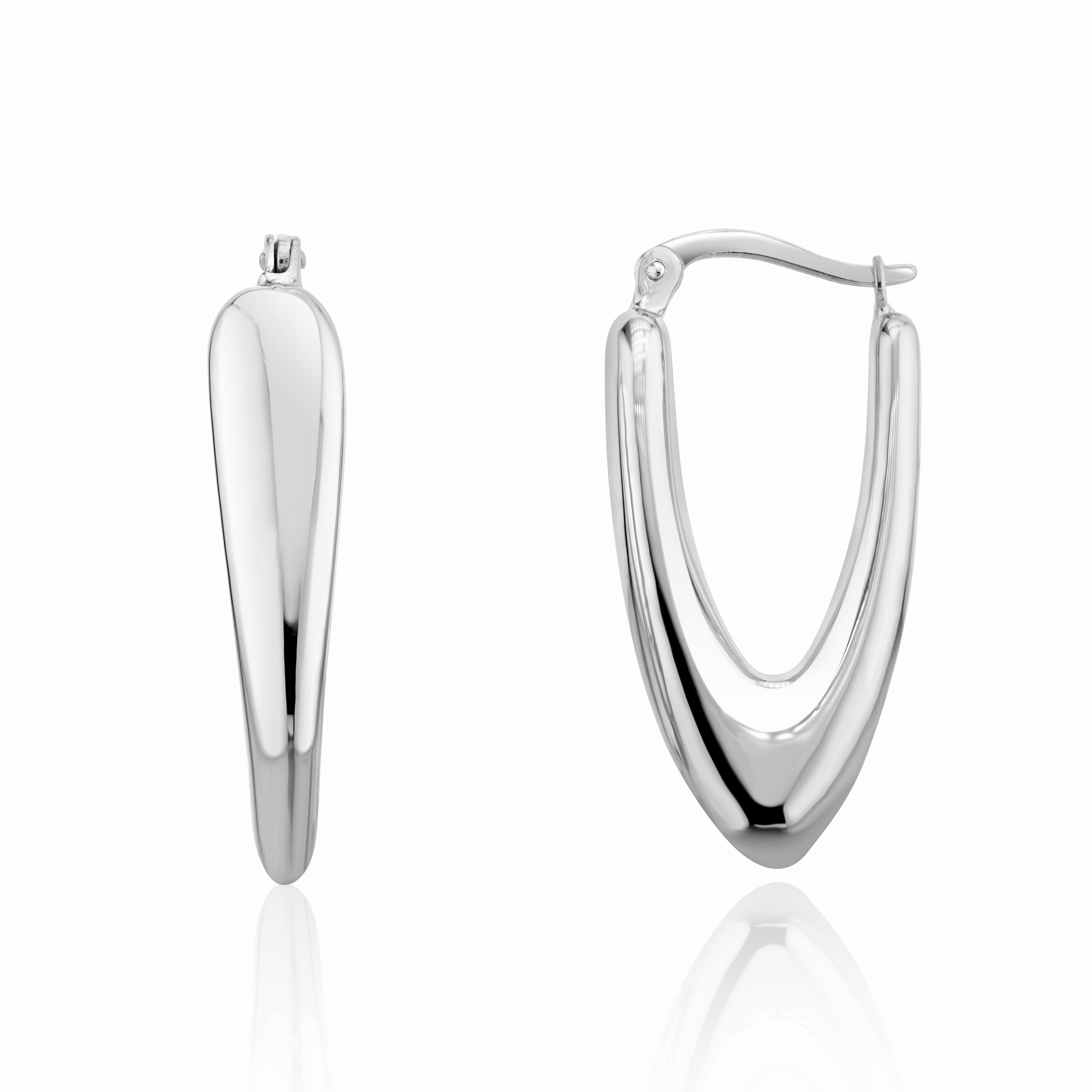 9CT WHITE GOLD CHUNKY 'V' HOOP EARRINGS