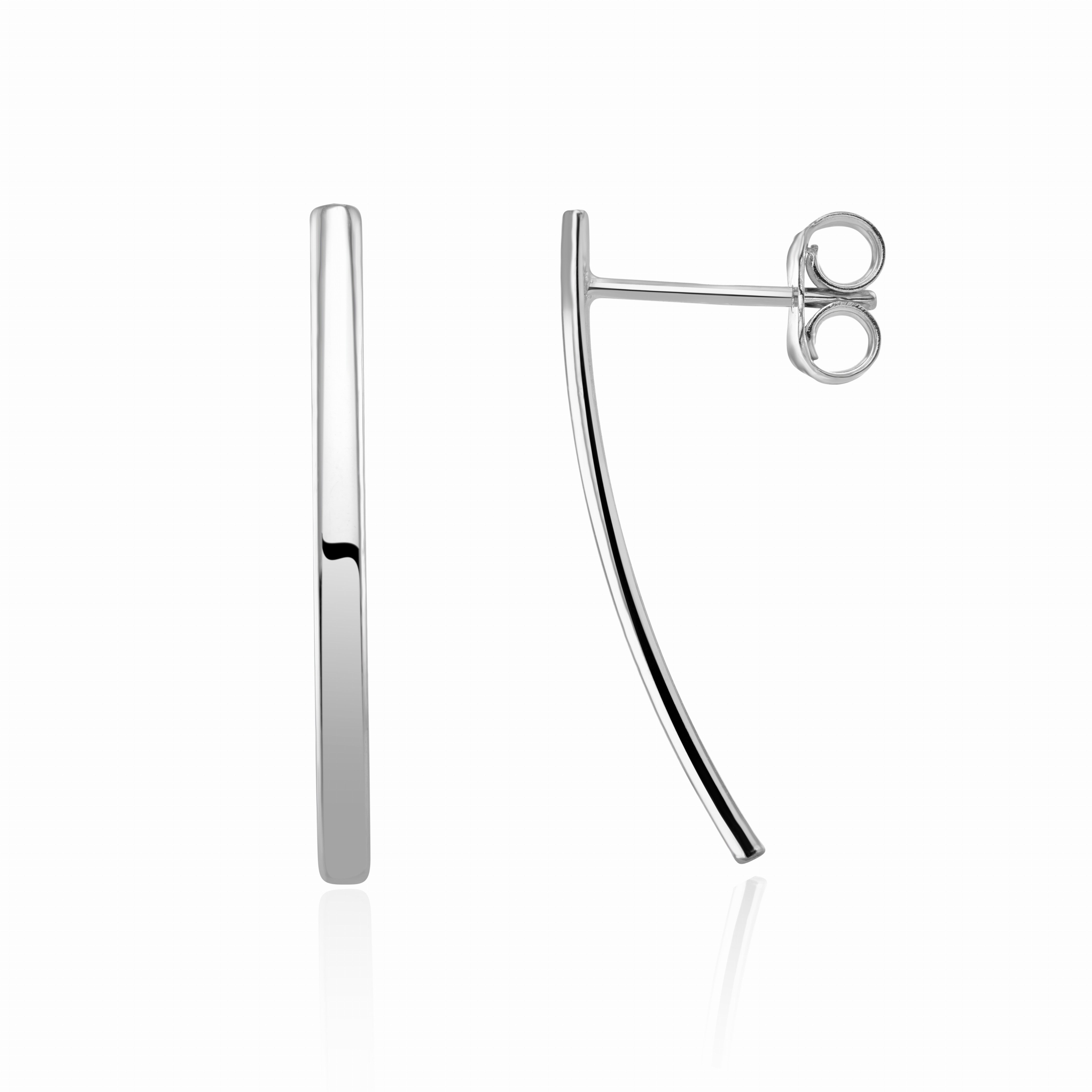 9CT WG POLISHED CURVED BAR EARRINGS. 25MM LONG