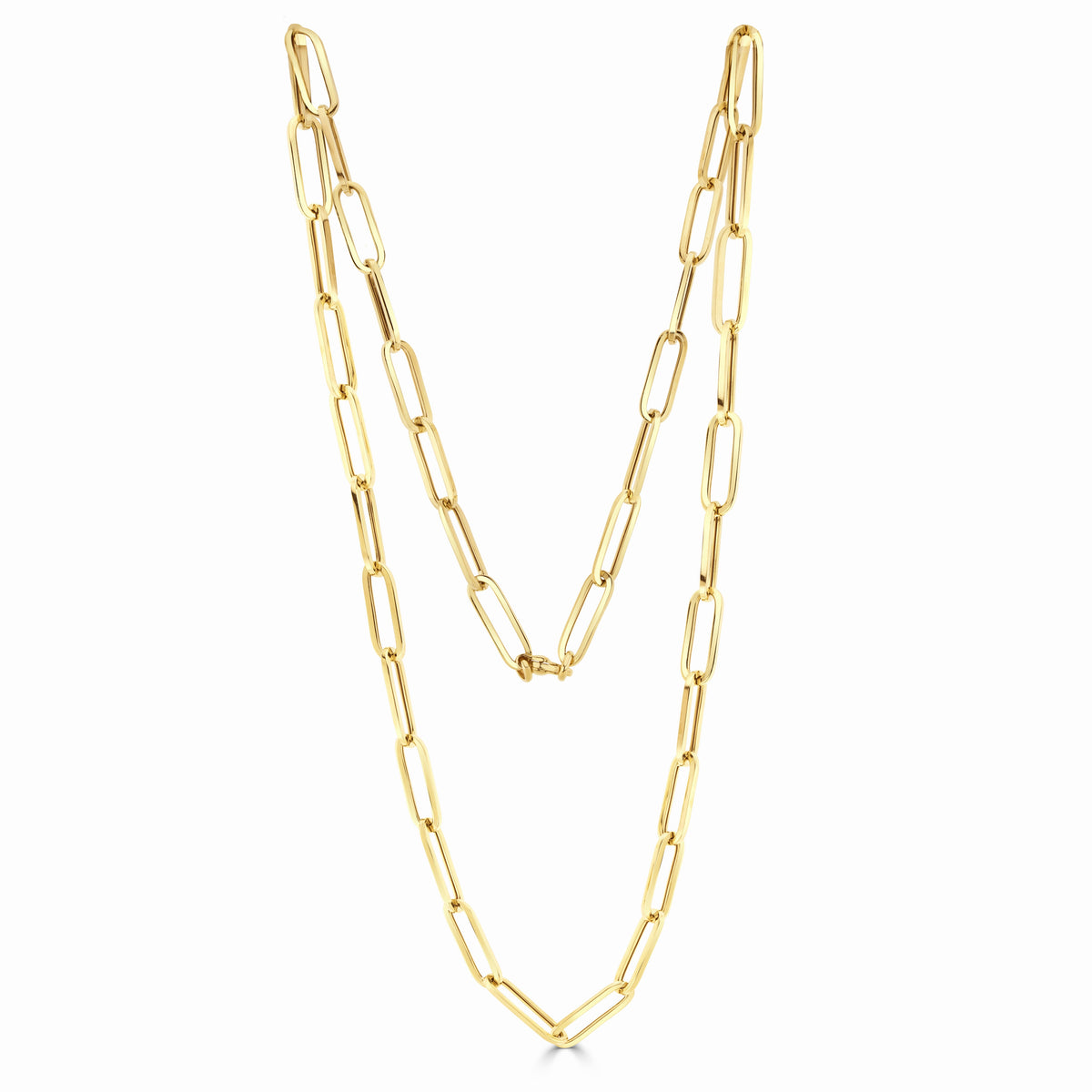 9CT YELLOW GOLD OVAL PAPERCHAIN LINK NECKLACE. 32 INCHES