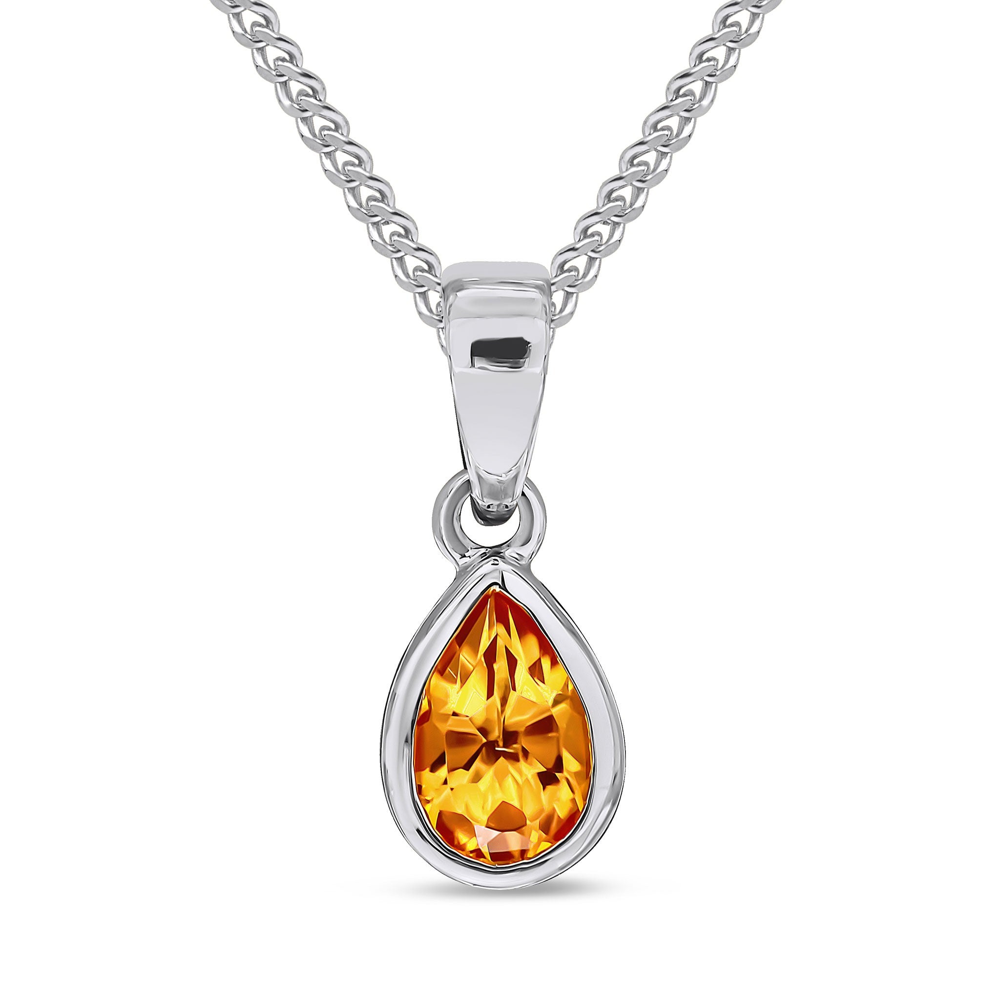 9CT WG 6X4 PEARSHAPE CITRINE RUBOVER SINGLE STONE PENDANT