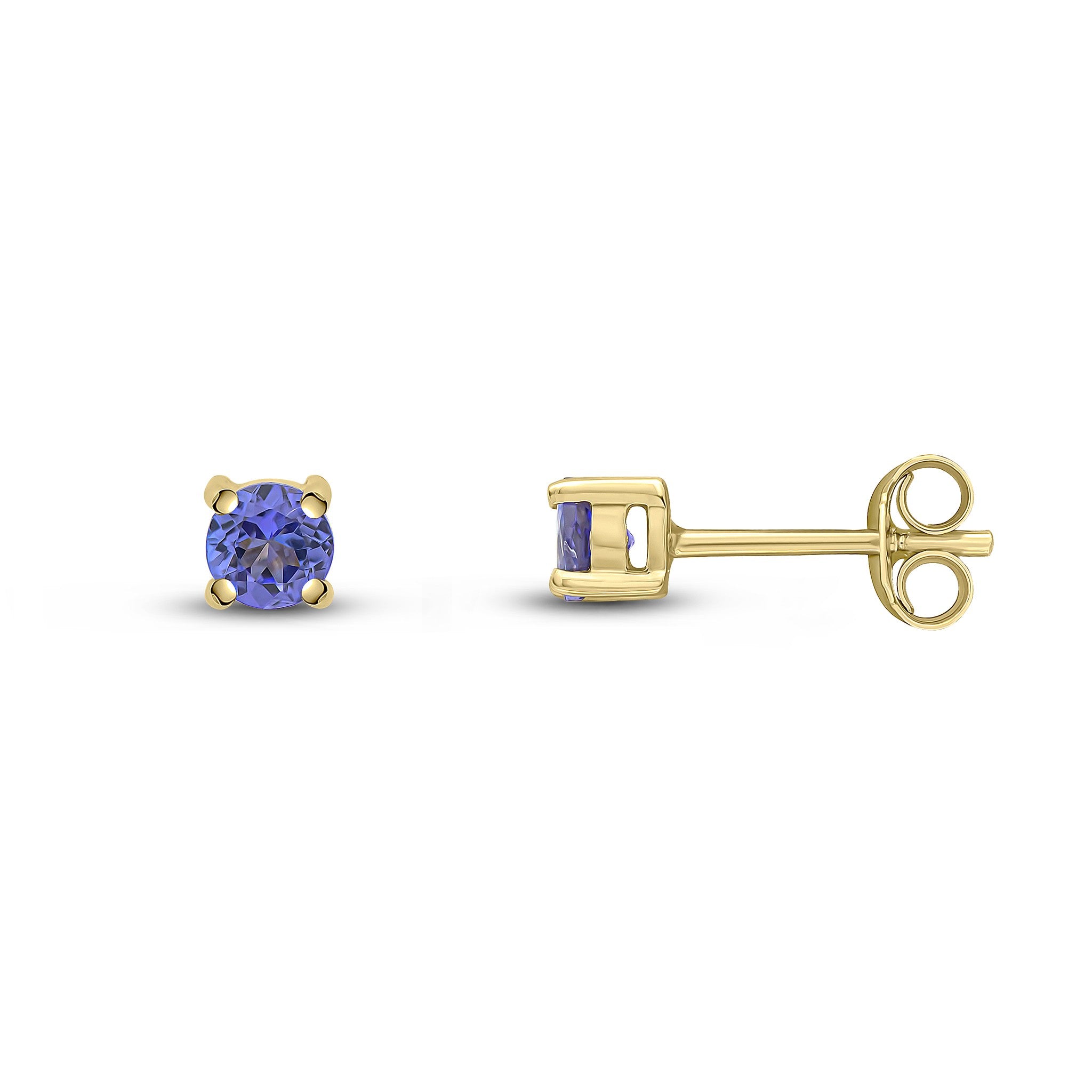 9CT YG 4MM ROUND TANZANITE 4 CLAW EARRINGS