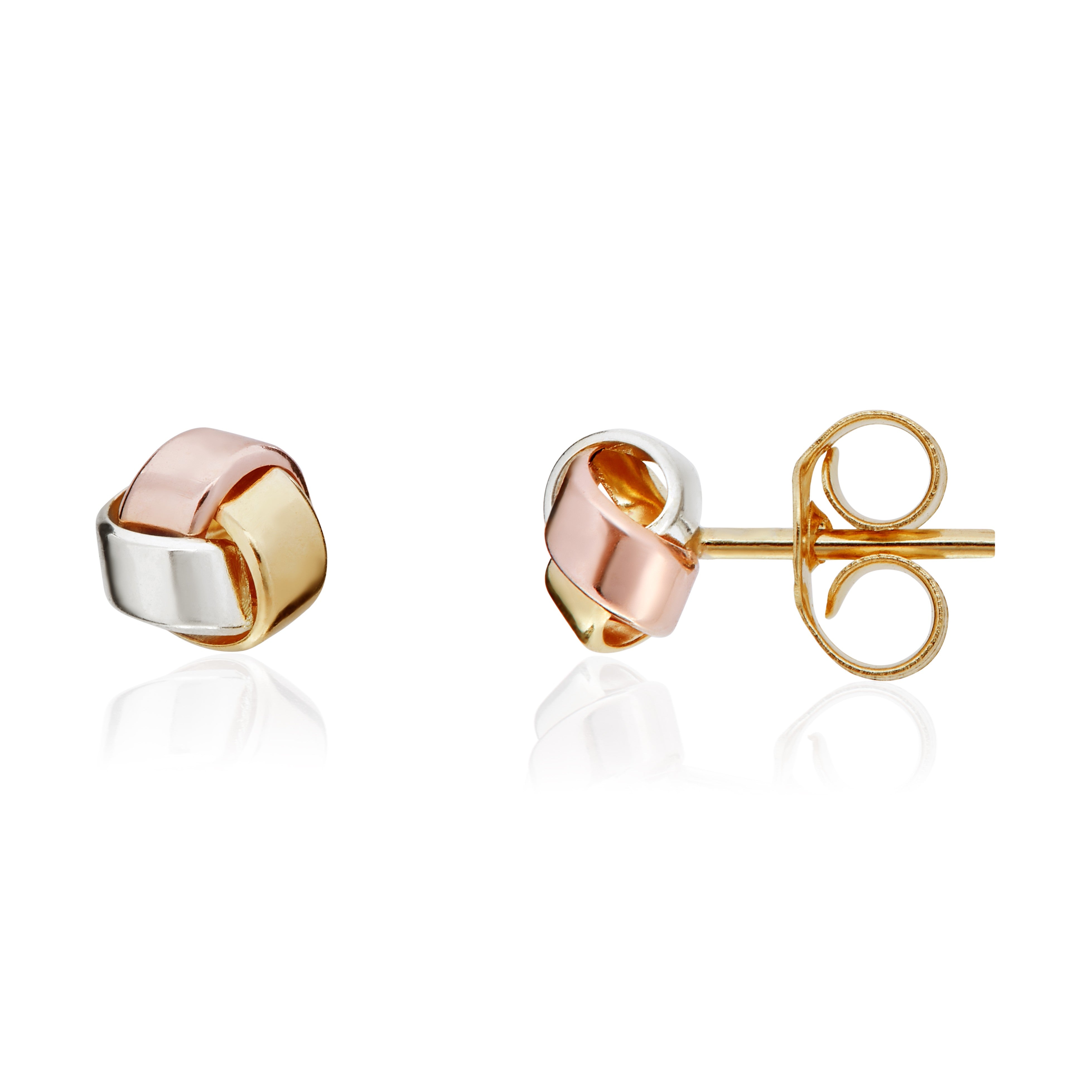9CT YELLOW, WHITE AND ROSE GOLD POLISHED SMALL SIMPLE KNOT STUD EARRINGS