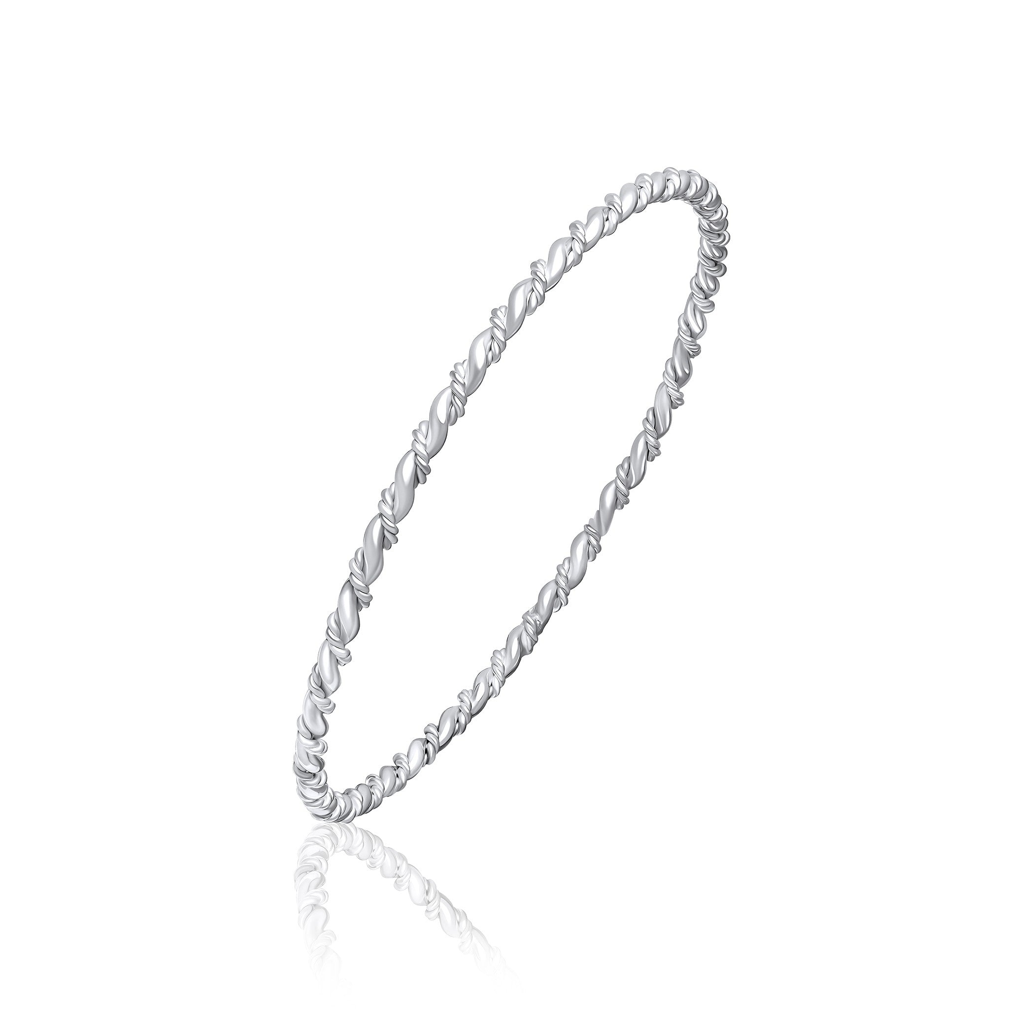 Silver 3mm Round Shape Twist with rope twist design bangle