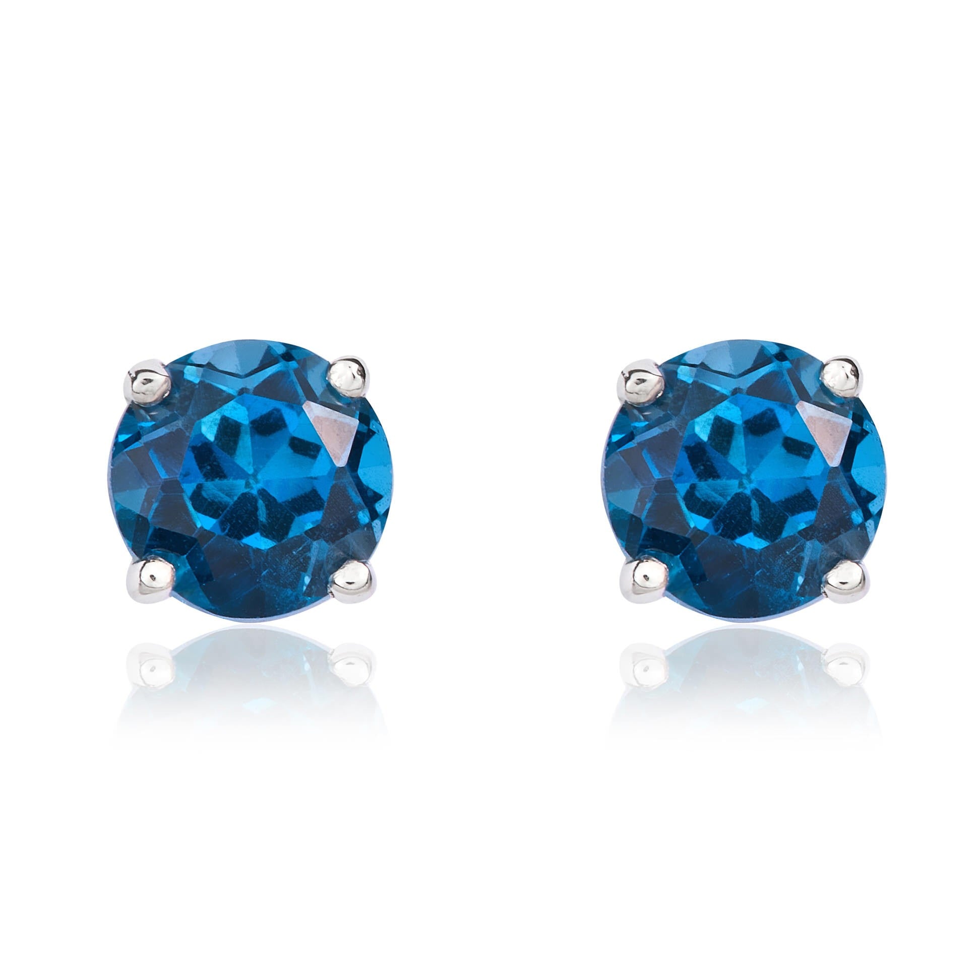 9CT YG 5MM ROUND LONDON BLUE TOPAZ CLAW STUD EARRINGS