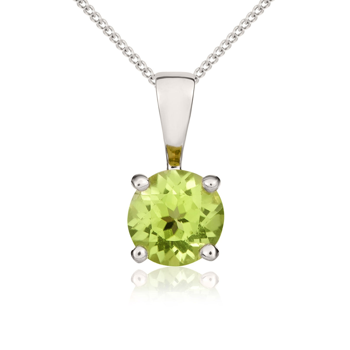 9CT WG 5MM ROUND PERIDOT 4 CLAW PENDANT
