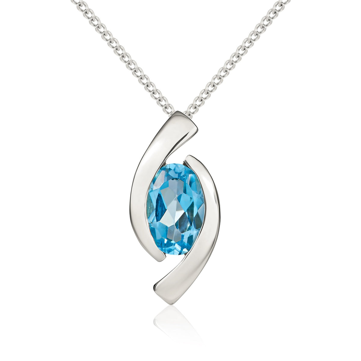 9CT WG 6X4 OVAL SWISS BLUE TOPAZ 'EYE' PENDANT