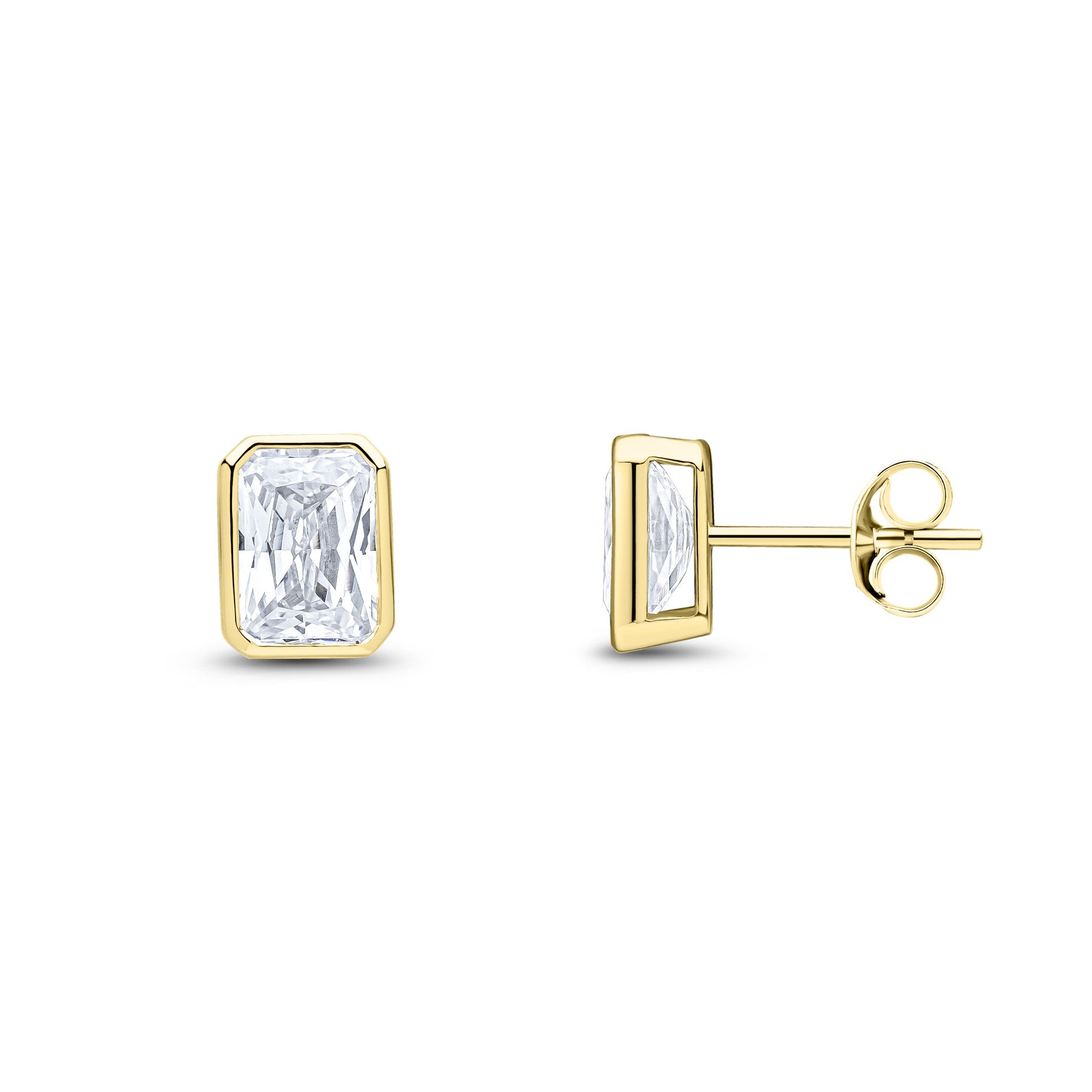 9CT YG 7X5 OCTAGON CZ RUBOVER SET EARRINGS