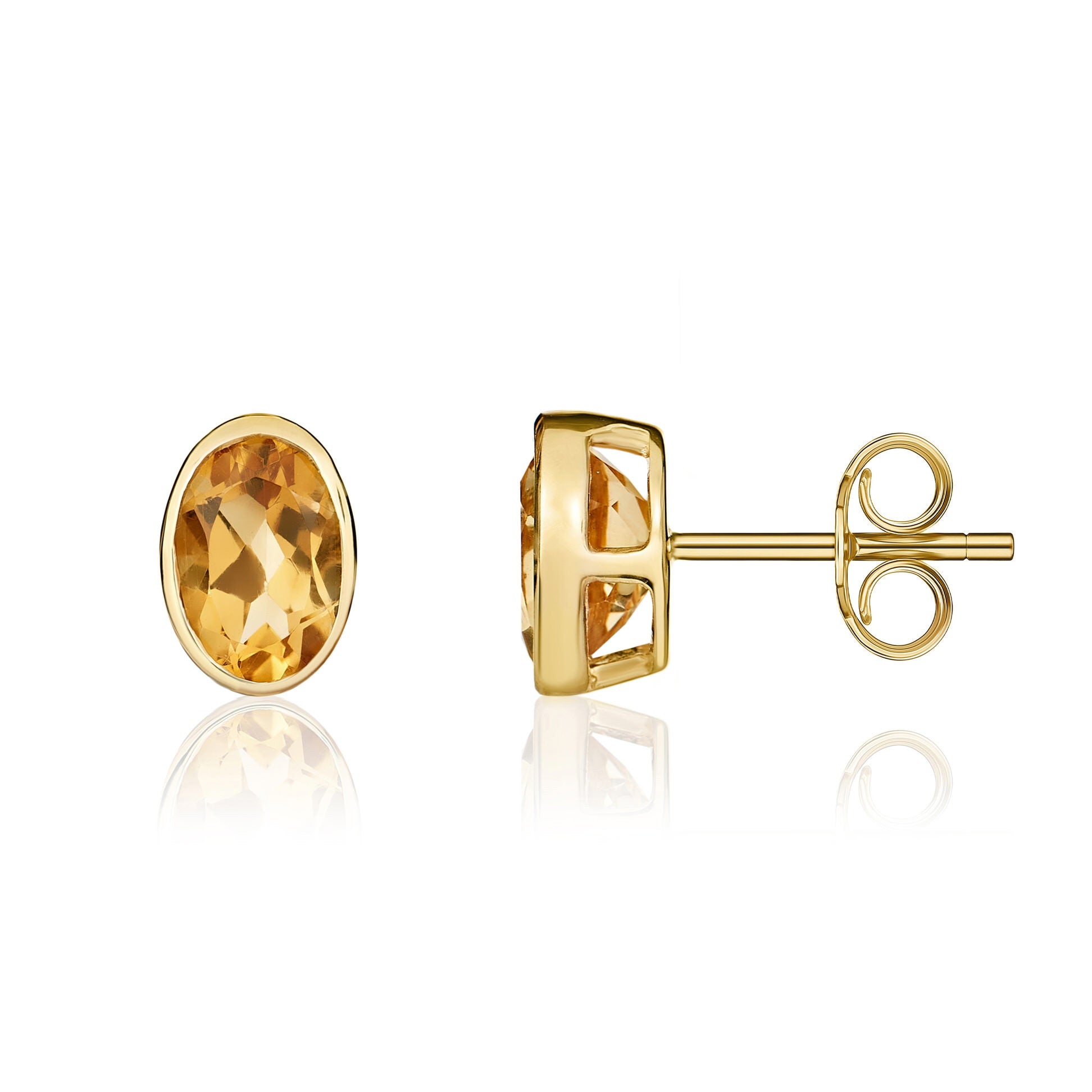 9CT YG 7X5MM OVAL CITRINE RUBOVER EARSTUDS