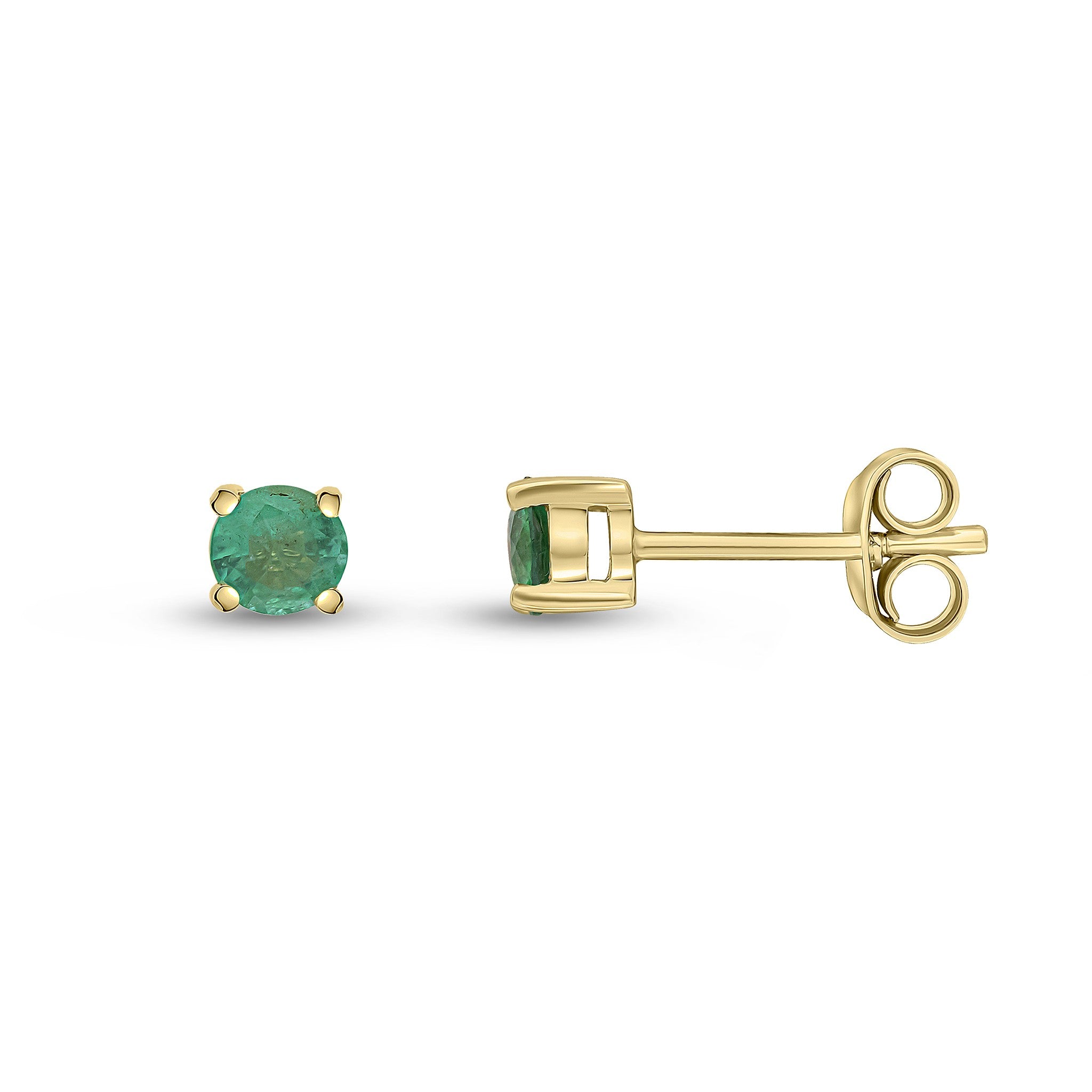 9CT YG 4MM ROUND EMERALD 4 CLAW EARRINGS
