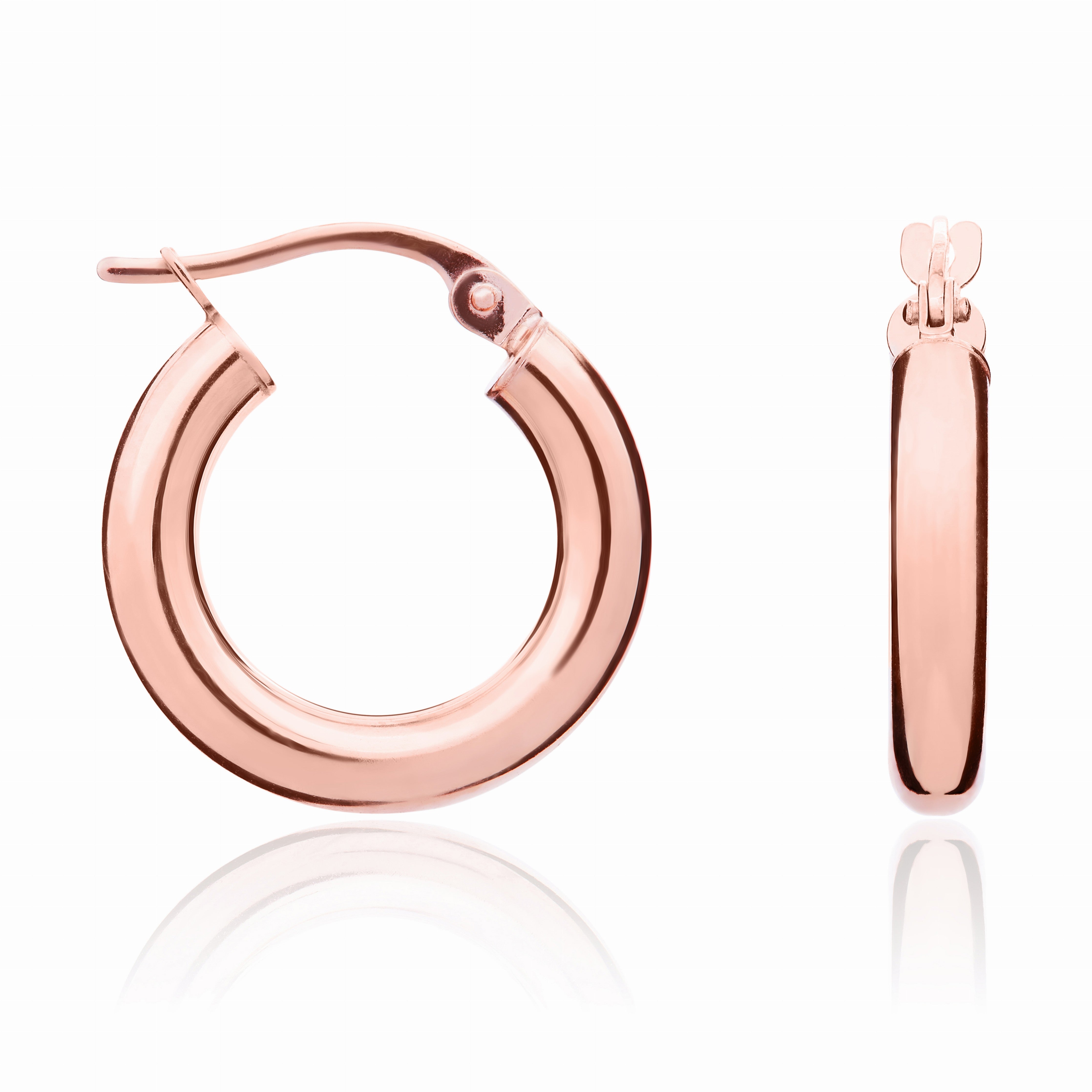 9CT ROSE GOLD 3MM TUBE POLISHED HOOP EARRINGS 16MM DIAMETER