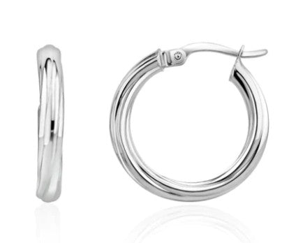 9CT WG 3MM TWIST HOOP EARRINGS. 21MM OUTER DIAMETER