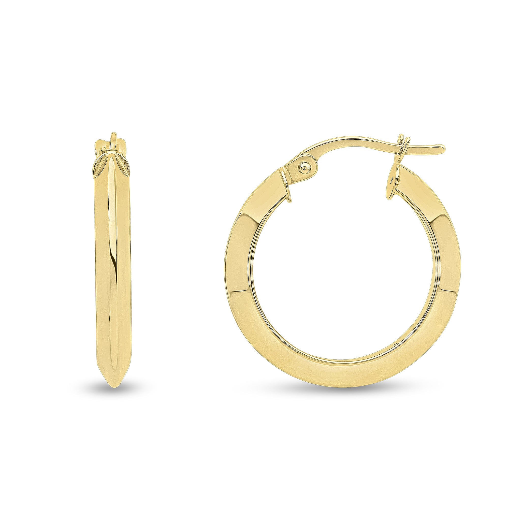 18CT YG KNIFE EDGE HOOP EARRINGS. 20MM OUTER DIAMETER