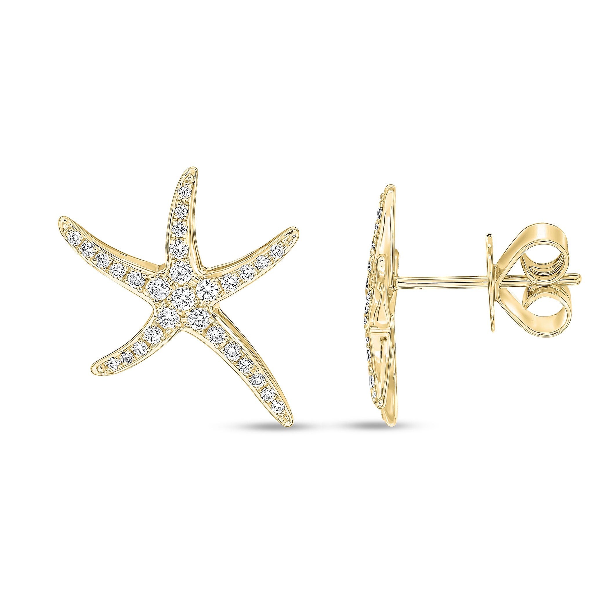 18CT YG DIAMOND PAVE SET 'STARFISH' STUD EARRINGS.LARGE