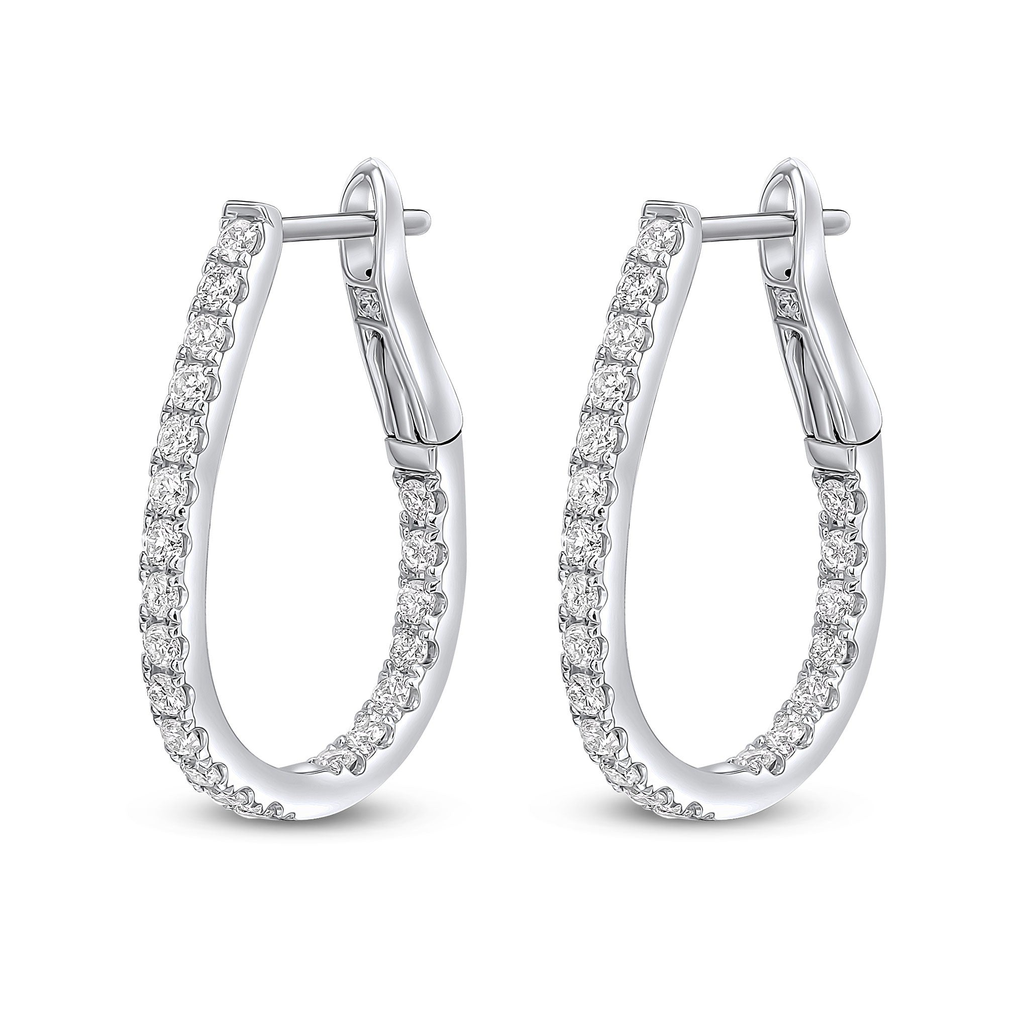 18CT WG ROUND DIAMOND CLAW SET HORSESHOE HOOP EARRINGS. 0.70CT