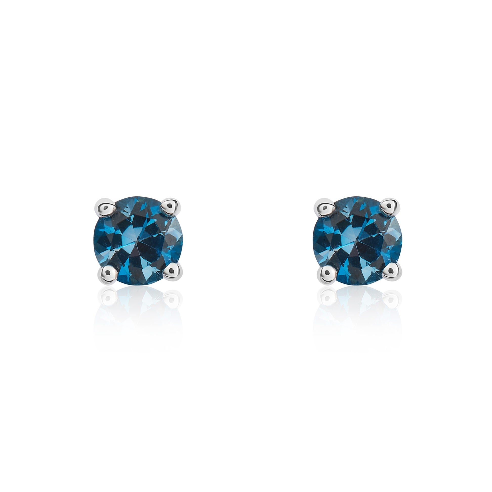 9CT WG 4MM ROUND LONDON BLUE TOPAZ 4 CLAW EARRINGS