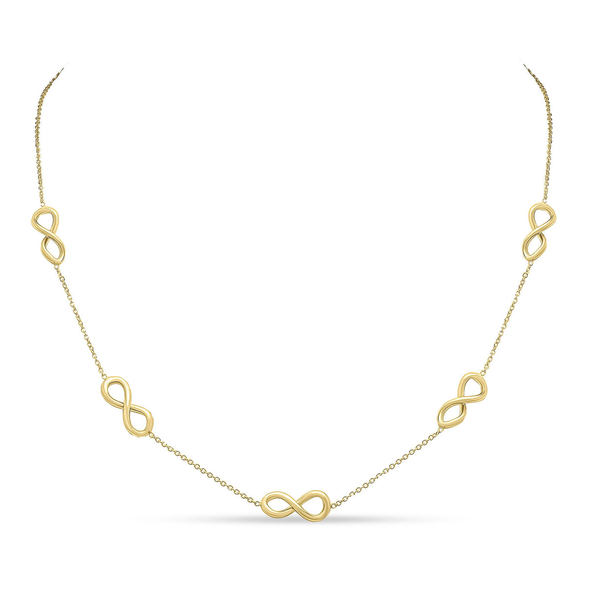 9CT YG CHAIN & INFINITY MOTIF NECKLACE. 18 INCH