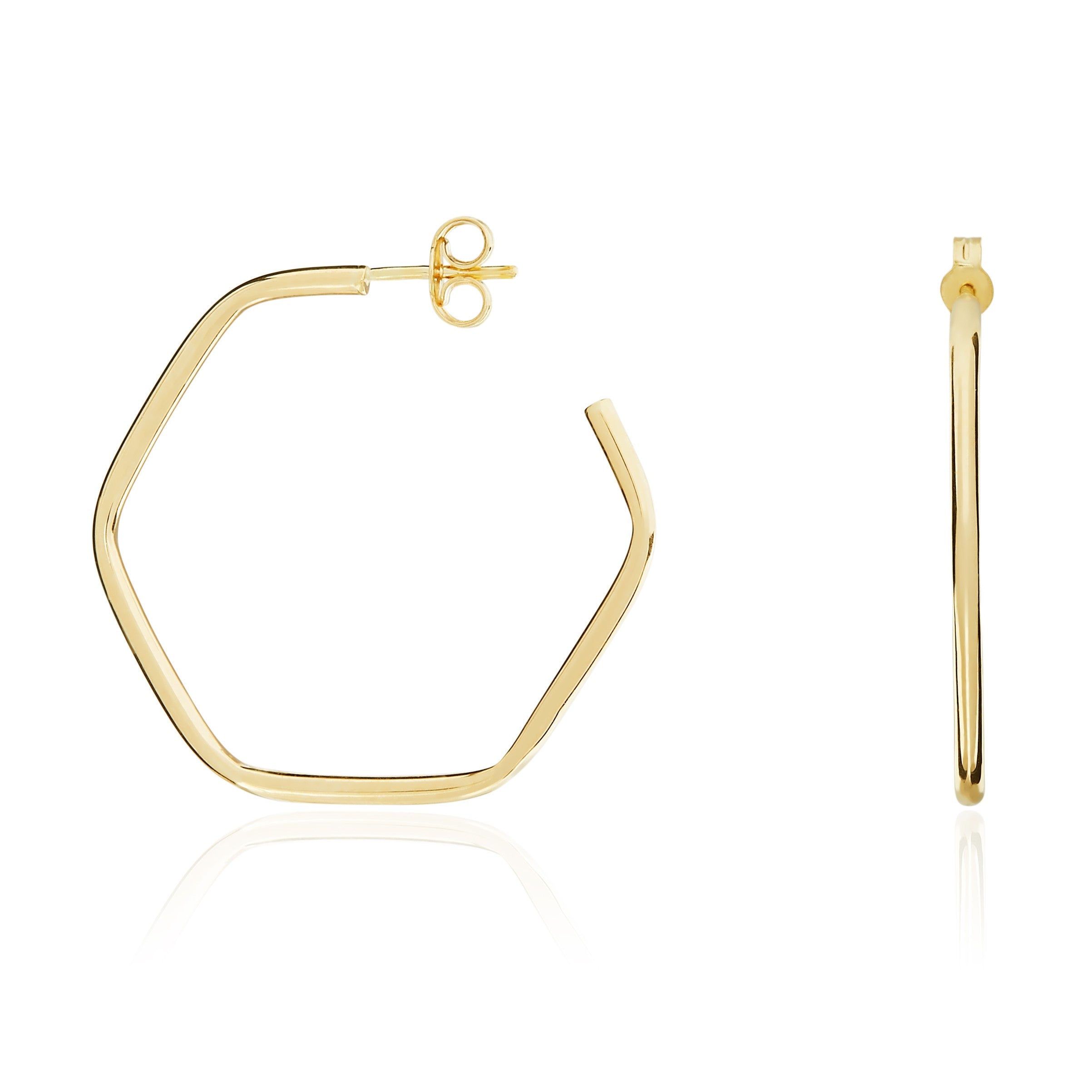 9CT YG HEXAGON SHAPE HOOP EARRINGS WITH PEG AND SCROLL FITTINGS