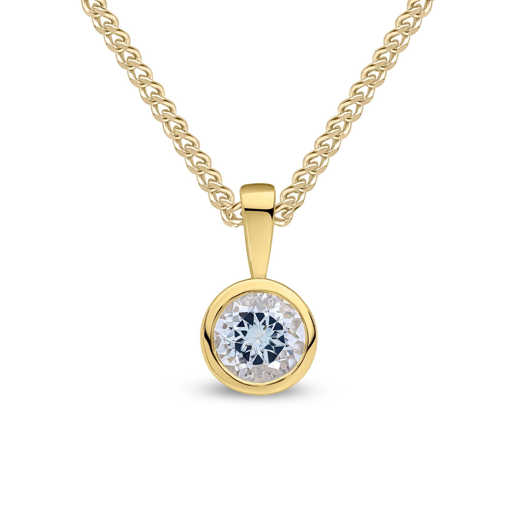 9CT YG 6MM ROUND AQUA RUBOVER PENDANT