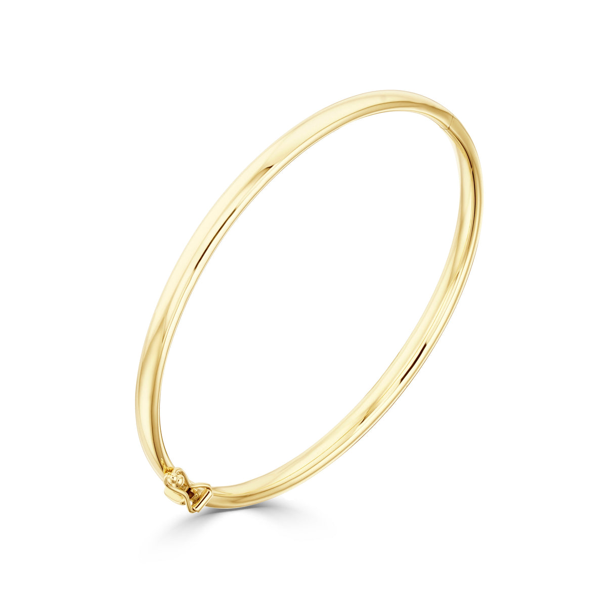 9CT YELLOW GOLD 4MM WIDE OVAL SECTION HINGED SOLID BANGLE