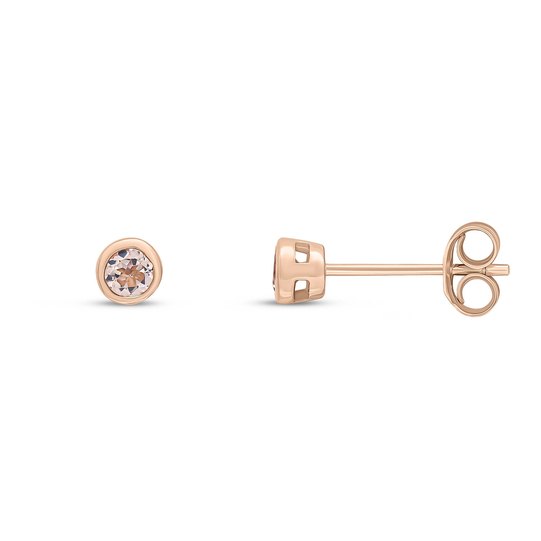 9CT RG 3MM ROUND MORGANITE RUBOVER EARRINGS