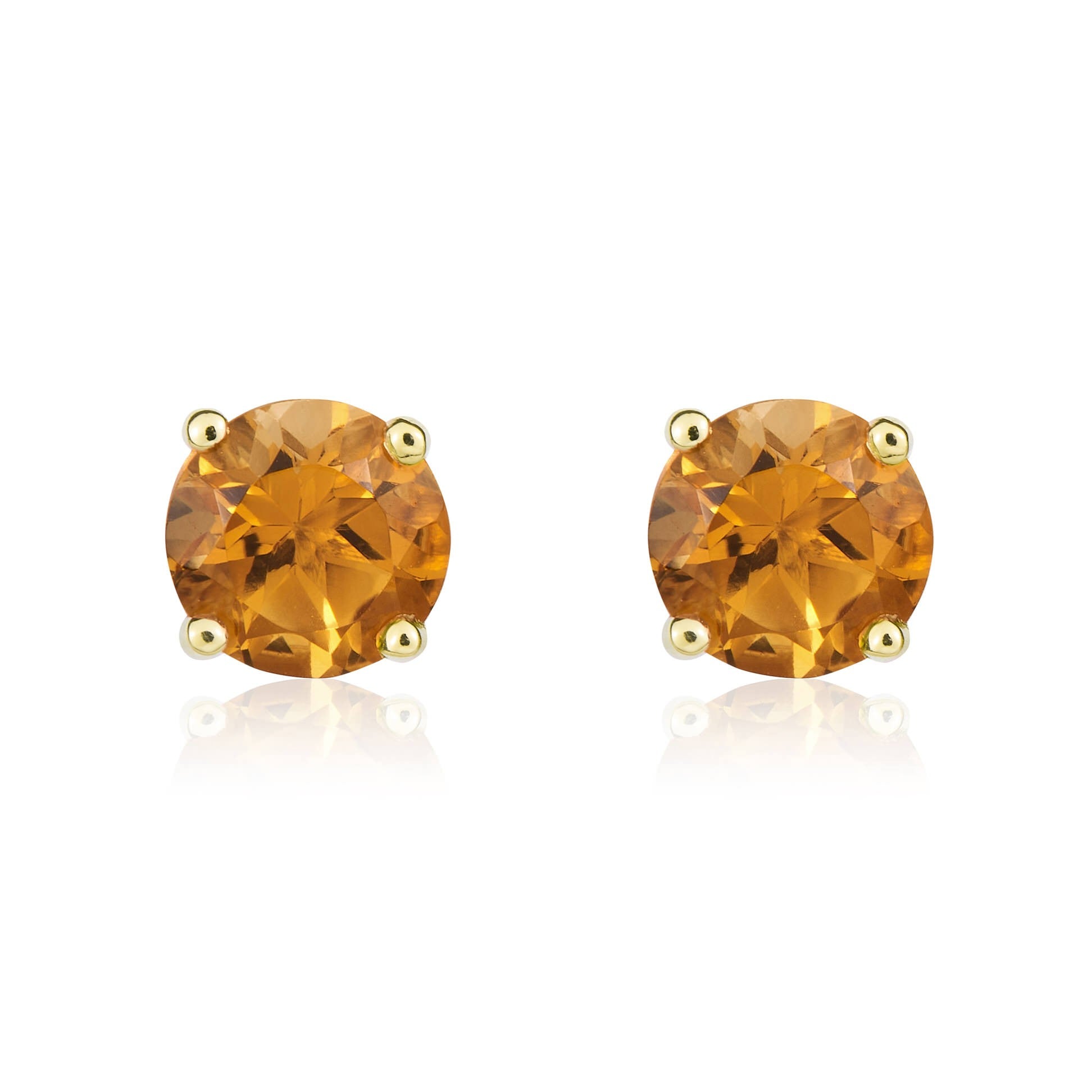9CT YG 5MM ROUND CITRINE CLAW SET STUD EARRINGS