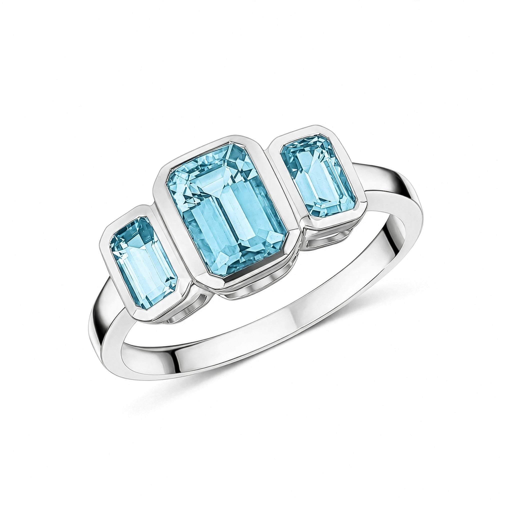 9CT WG OCTAGON AQUA RUBOVER SET 3ST RING