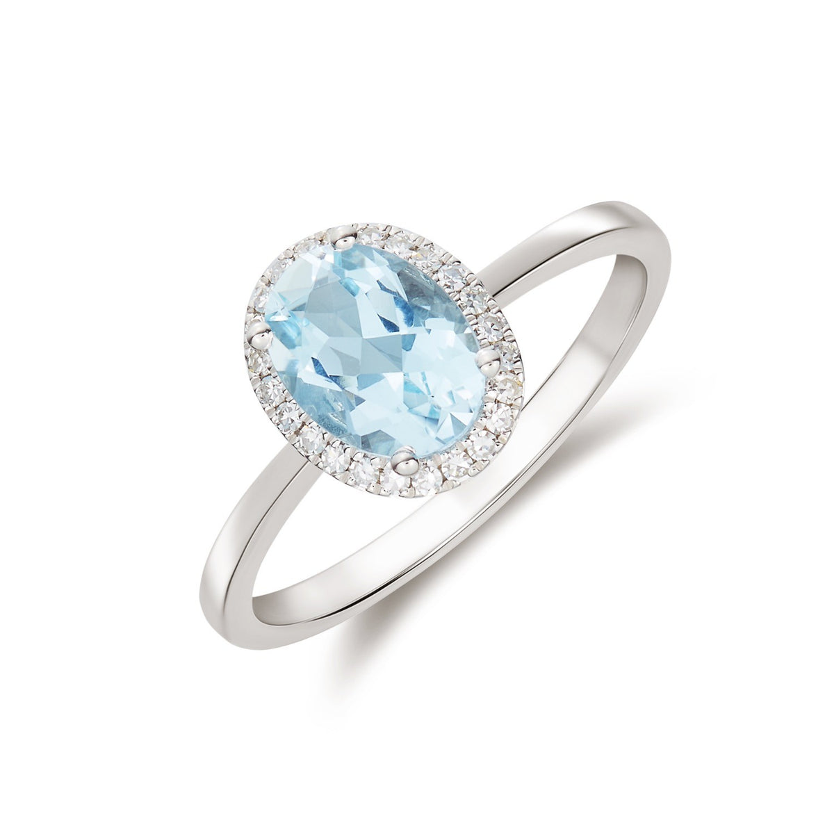 9CT WG 8X6 OVAL AQUAMARINE & DIAMOND CLAW SET CLUSTER RING