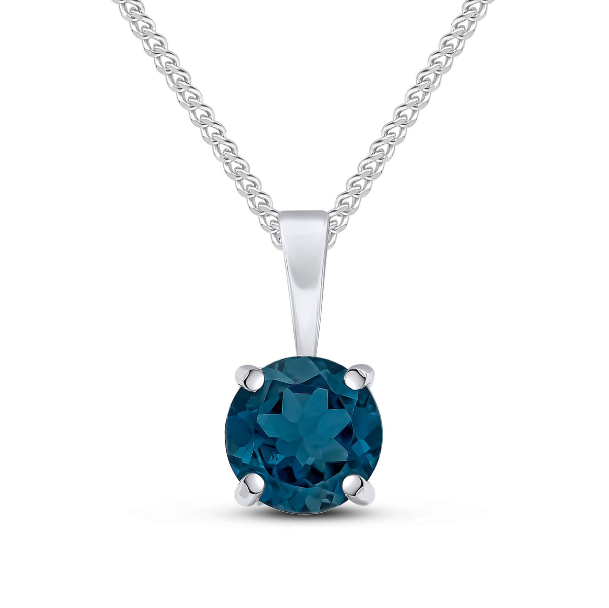 9CT WG 6MM ROUND LONDON BLUE TOPAZ 4 CLAW PENDANT