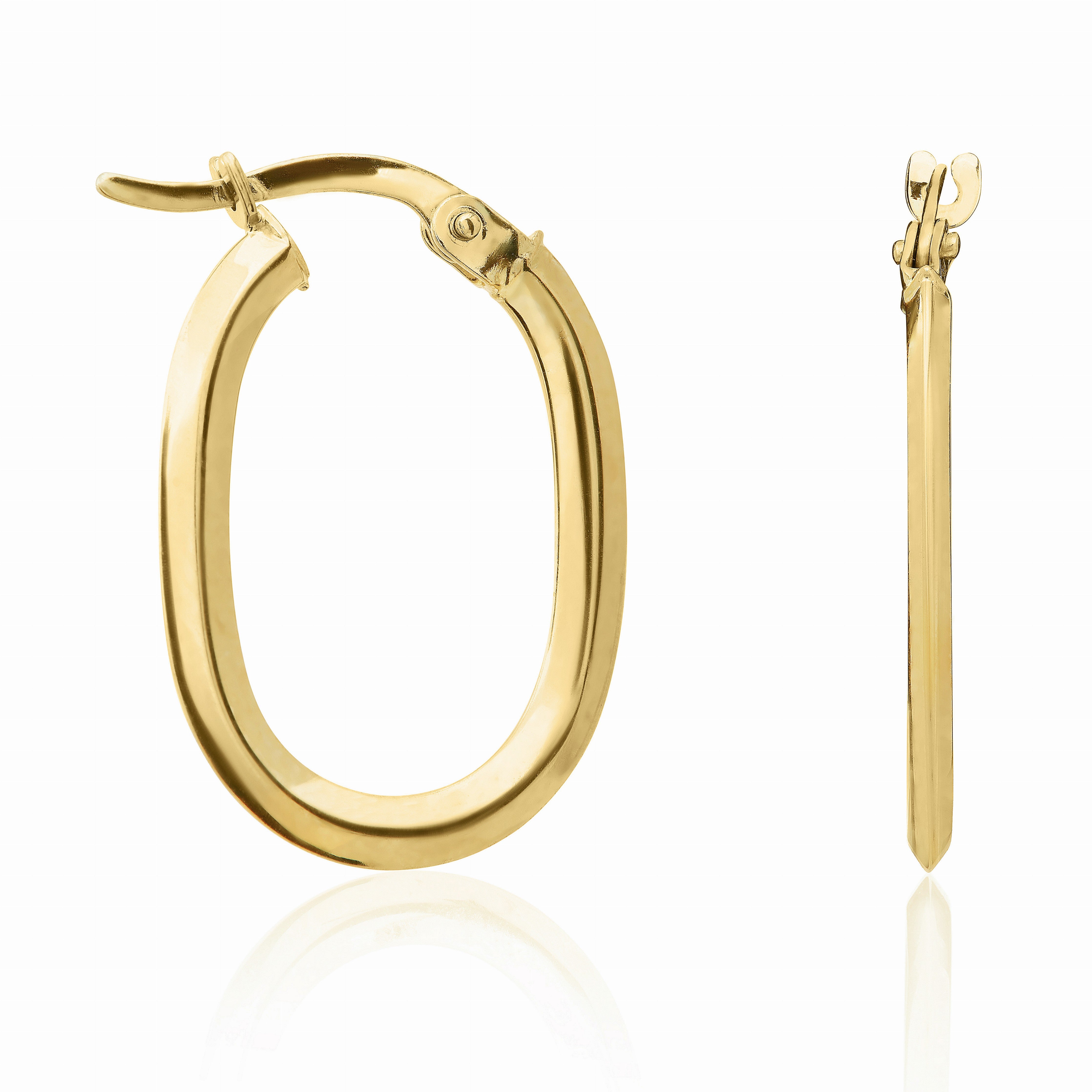 9CT YG POLISHED FLAT BEVELLED OVAL HOOP EARRINGS
