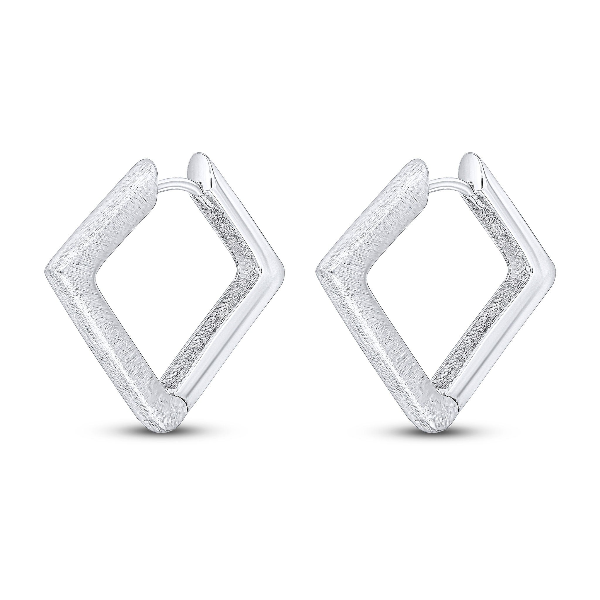 9WG SATIN & POLISHED SQUARE HUGGY HOOP EARRINGS