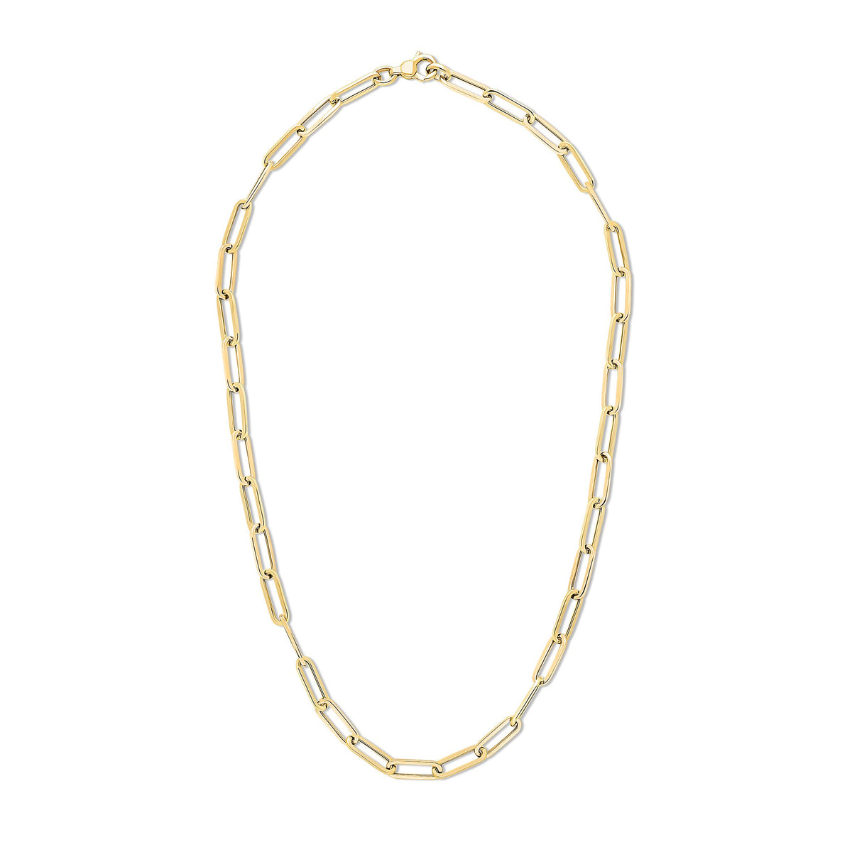 9CT YELLOW GOLD OVAL PAPERCHAIN LINK NECKLACE. 18 INCHES