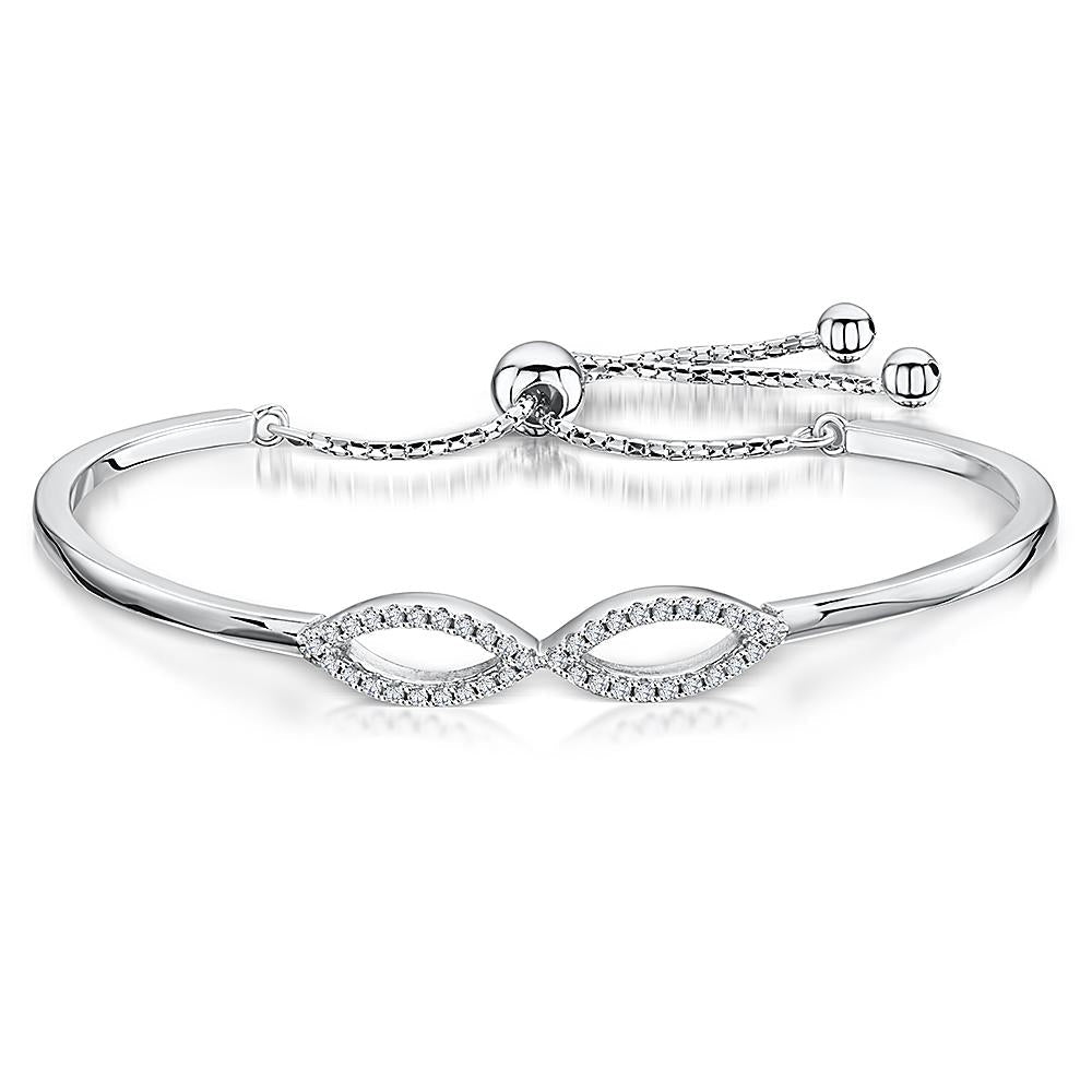 Sterling Silver  and Cubic Zirconia Infinity Bow Friendship Bracelet